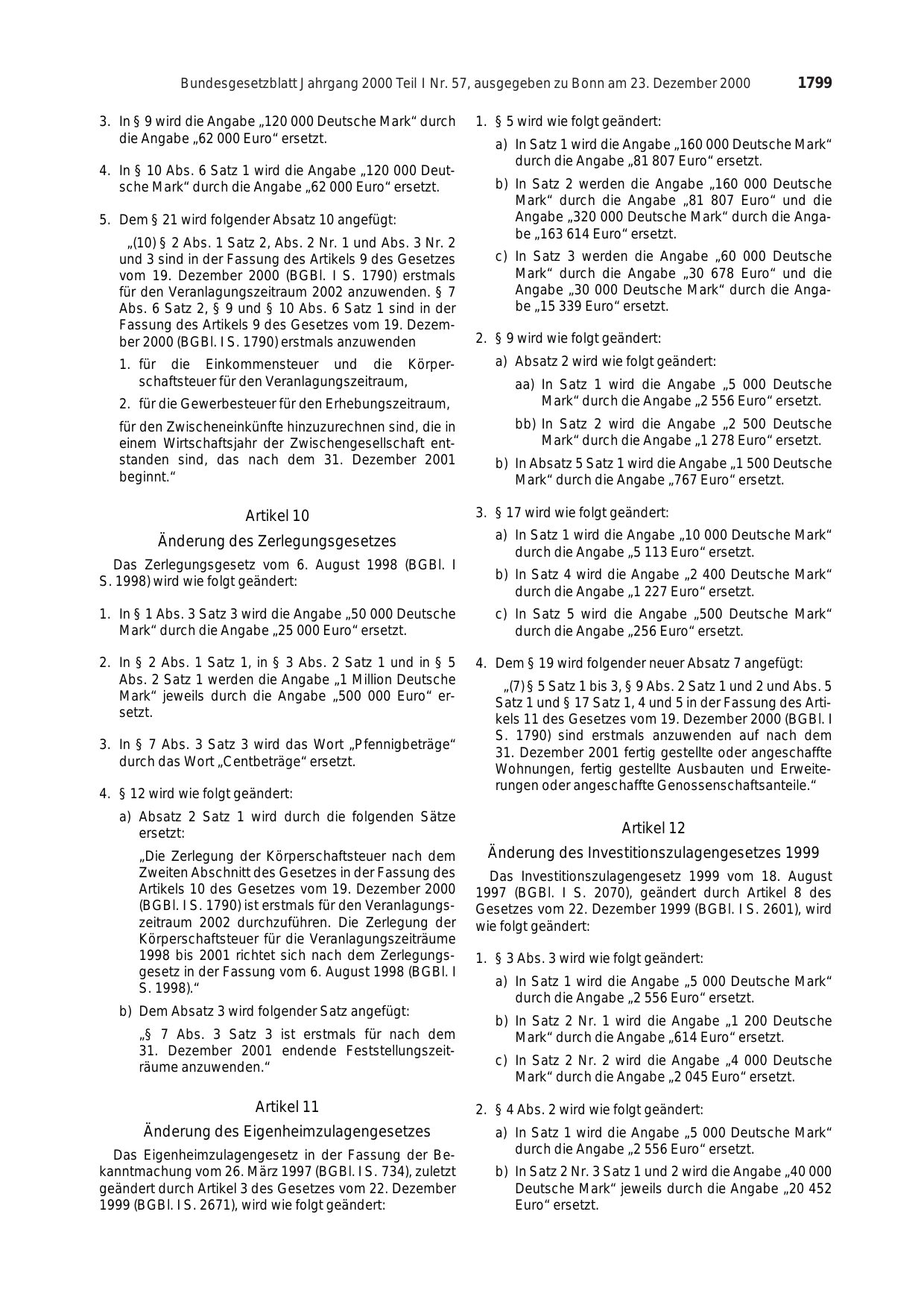BGBl. 2000, Seite 1799 — Originalseite als Abbildung