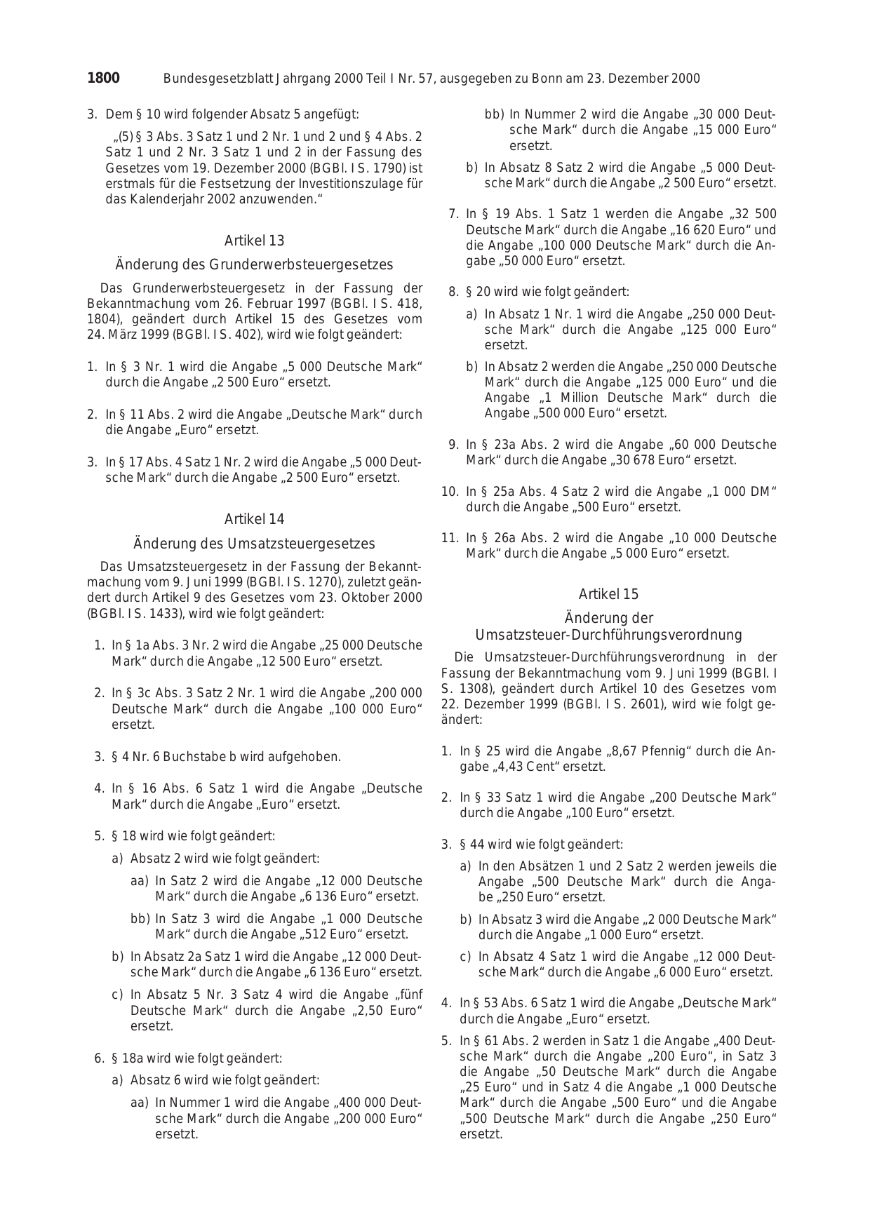 BGBl. 2000, Seite 1800 — Originalseite als Abbildung