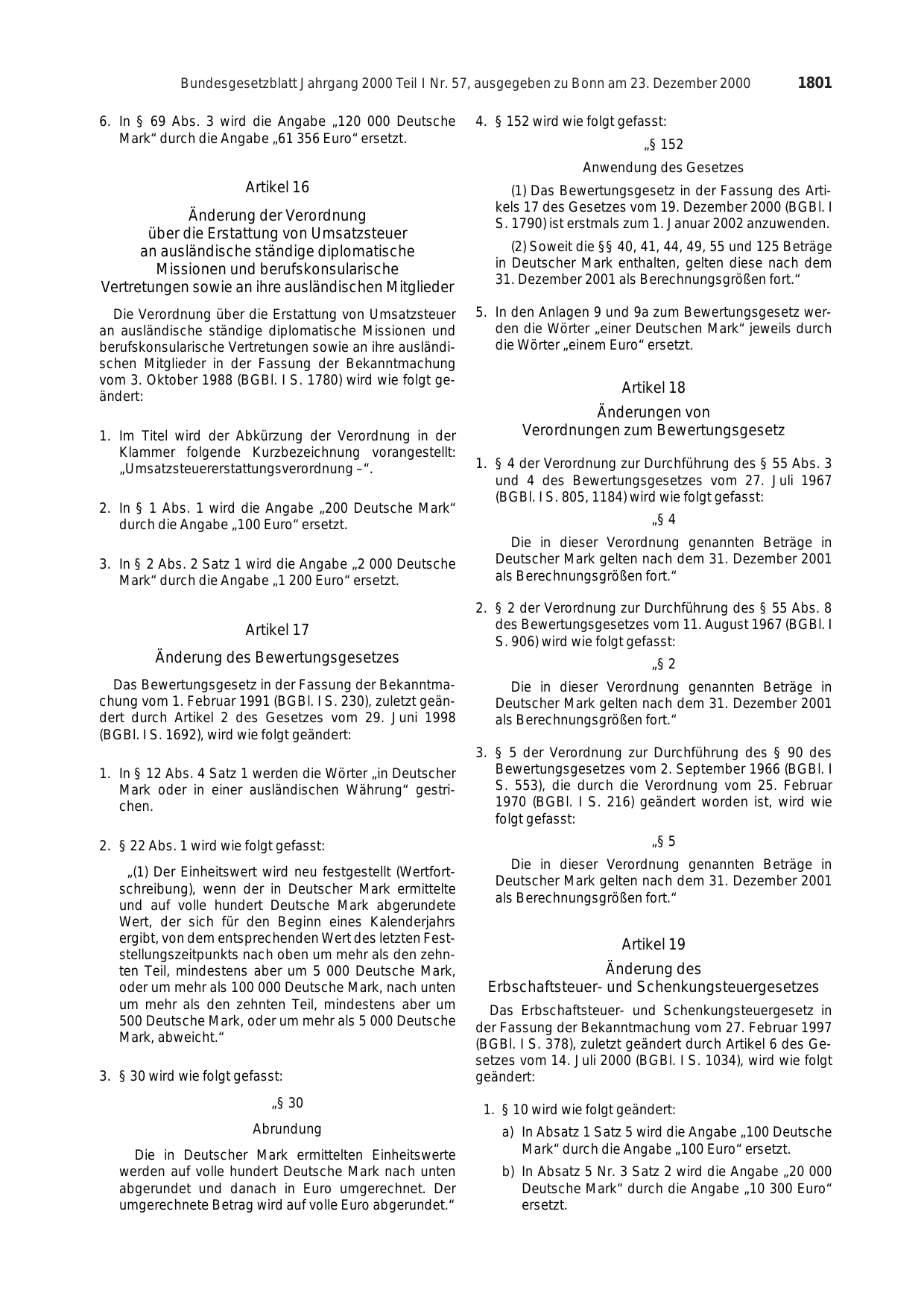 BGBl. 2000, Seite 1801 — Originalseite als Abbildung