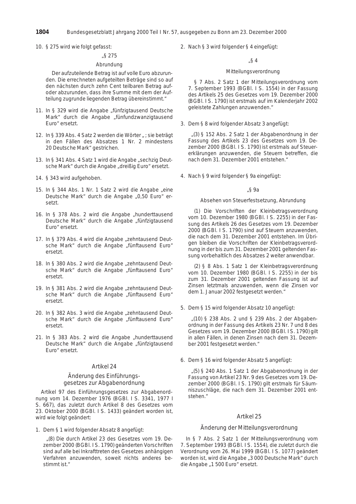 BGBl. 2000, Seite 1804 — Originalseite als Abbildung
