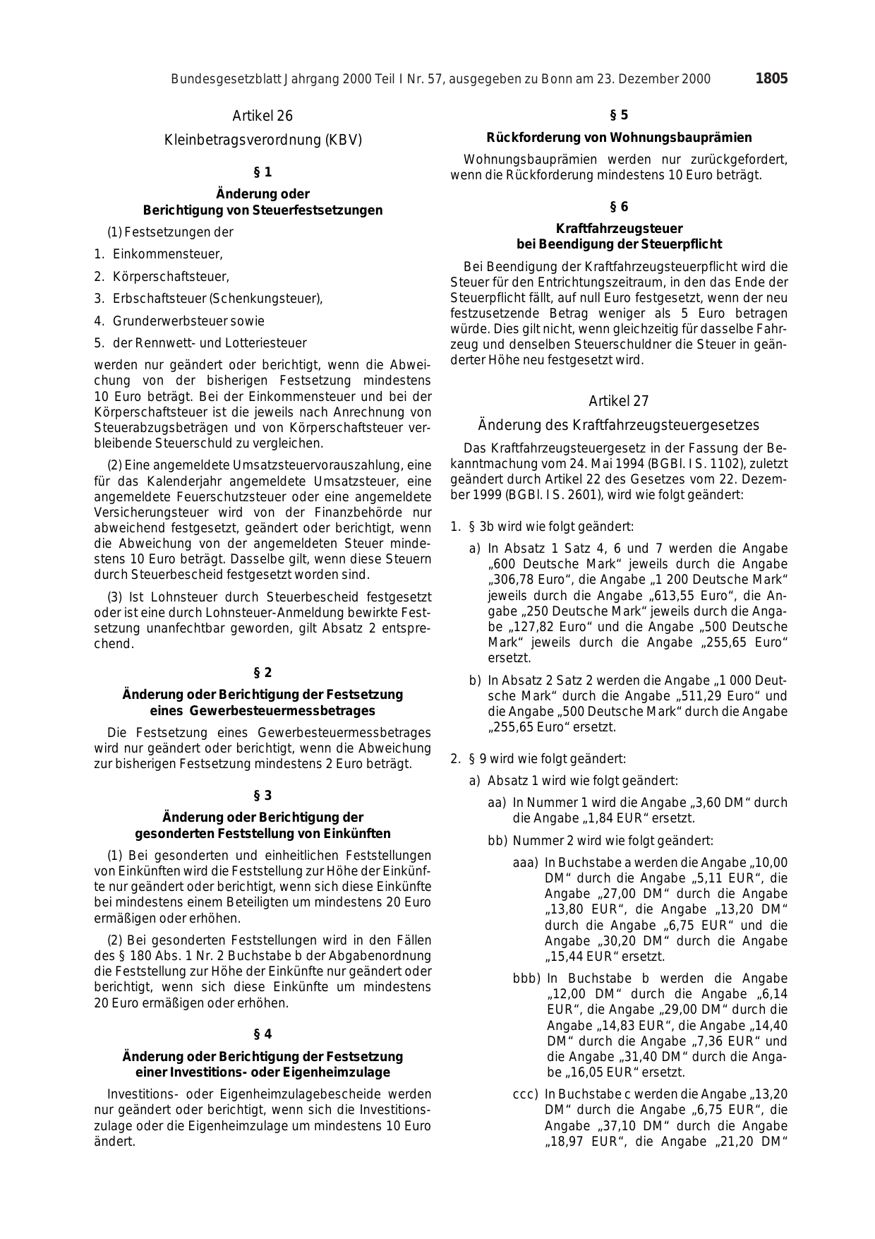 BGBl. 2000, Seite 1805 — Originalseite als Abbildung