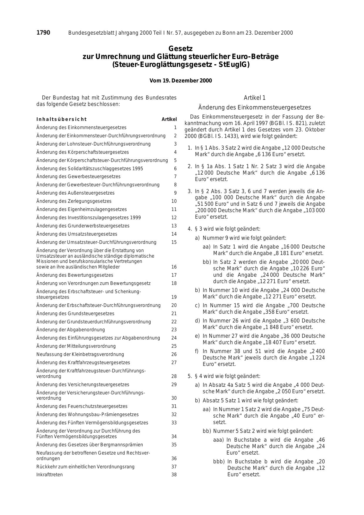 BGBl. 2000, Seite 1790 — Originalseite als Abbildung
