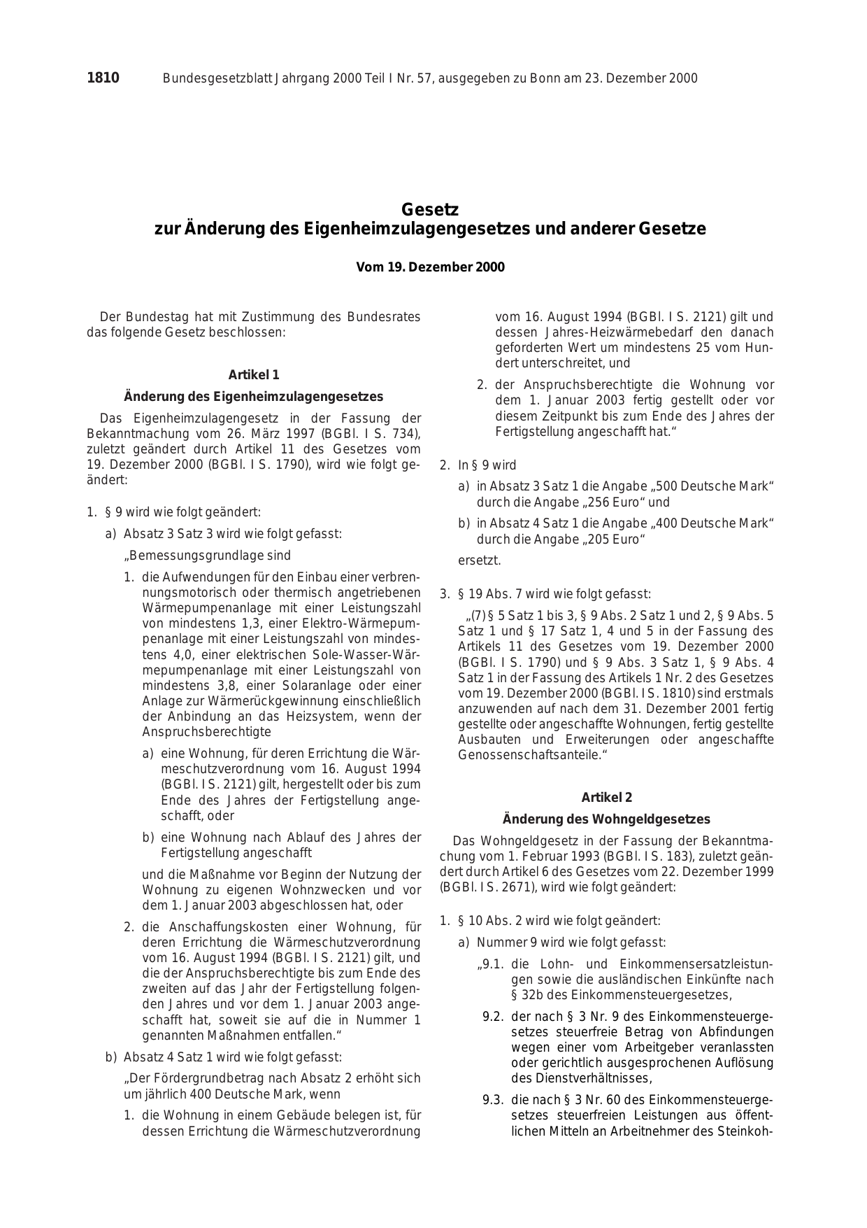 BGBl. 2000, Seite 1810 — Originalseite als Abbildung