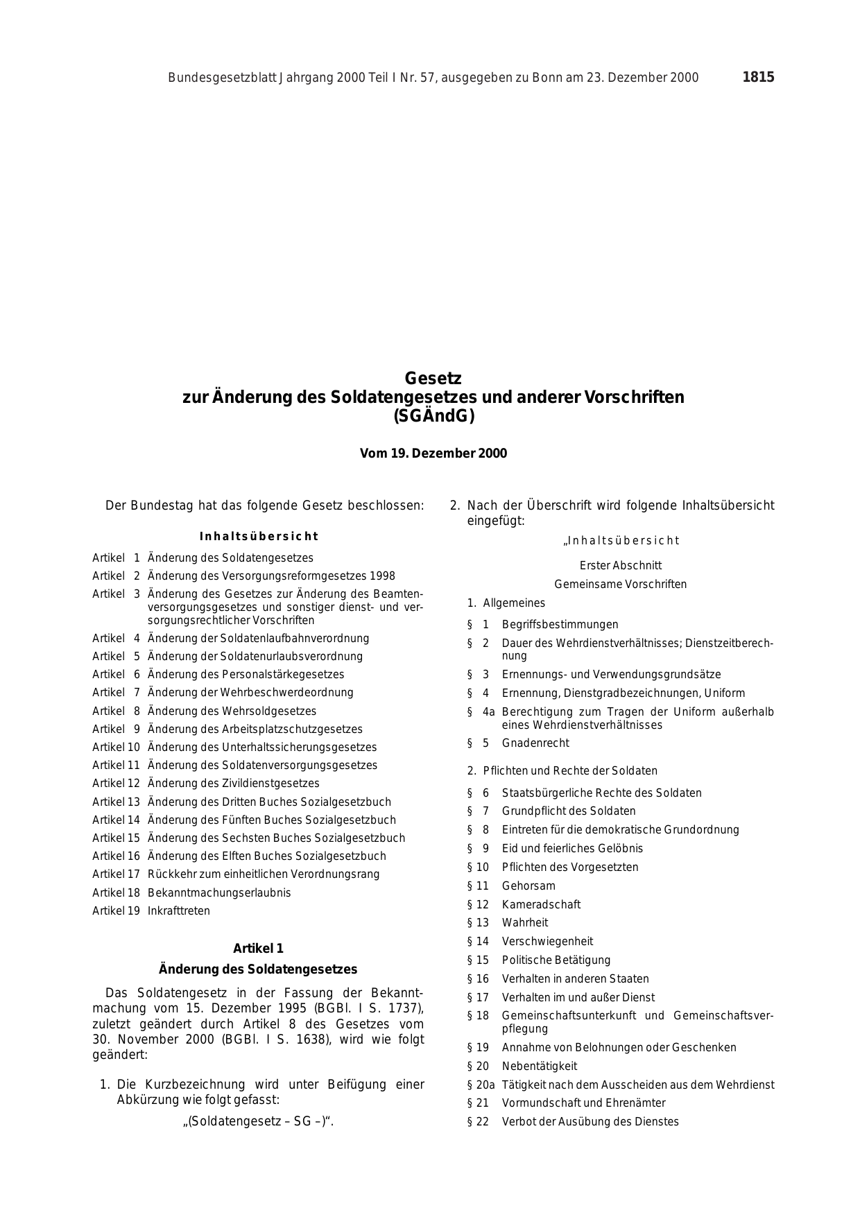 BGBl. 2000, Seite 1815 — Originalseite als Abbildung