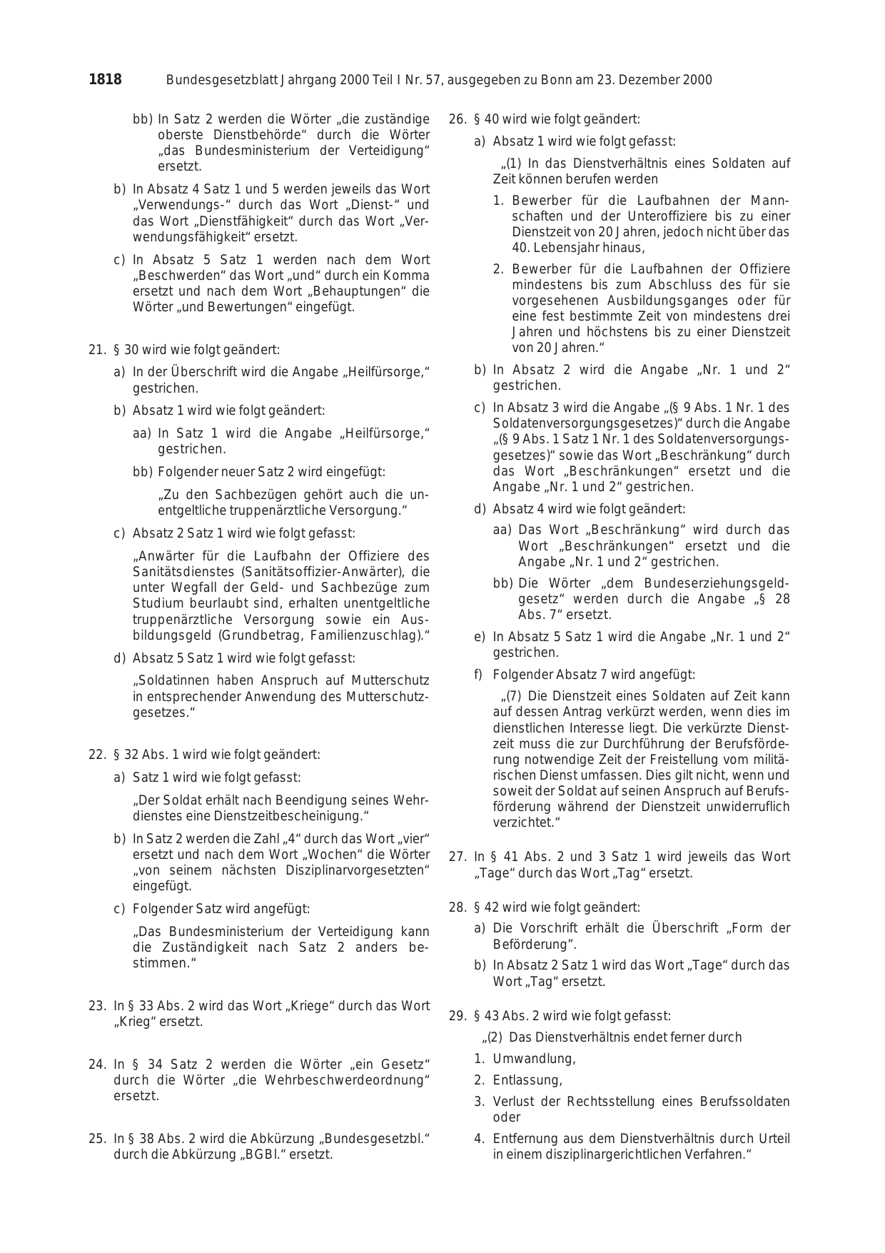 BGBl. 2000, Seite 1818 — Originalseite als Abbildung