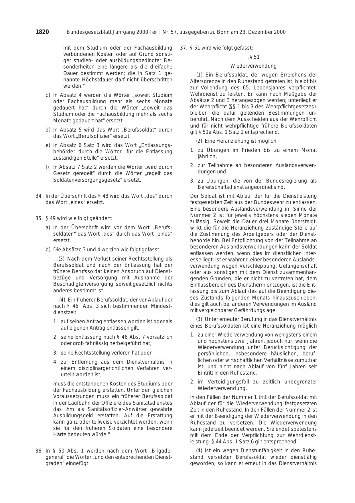BGBl. 2000, Seite 1820 — Originalseite als Abbildung