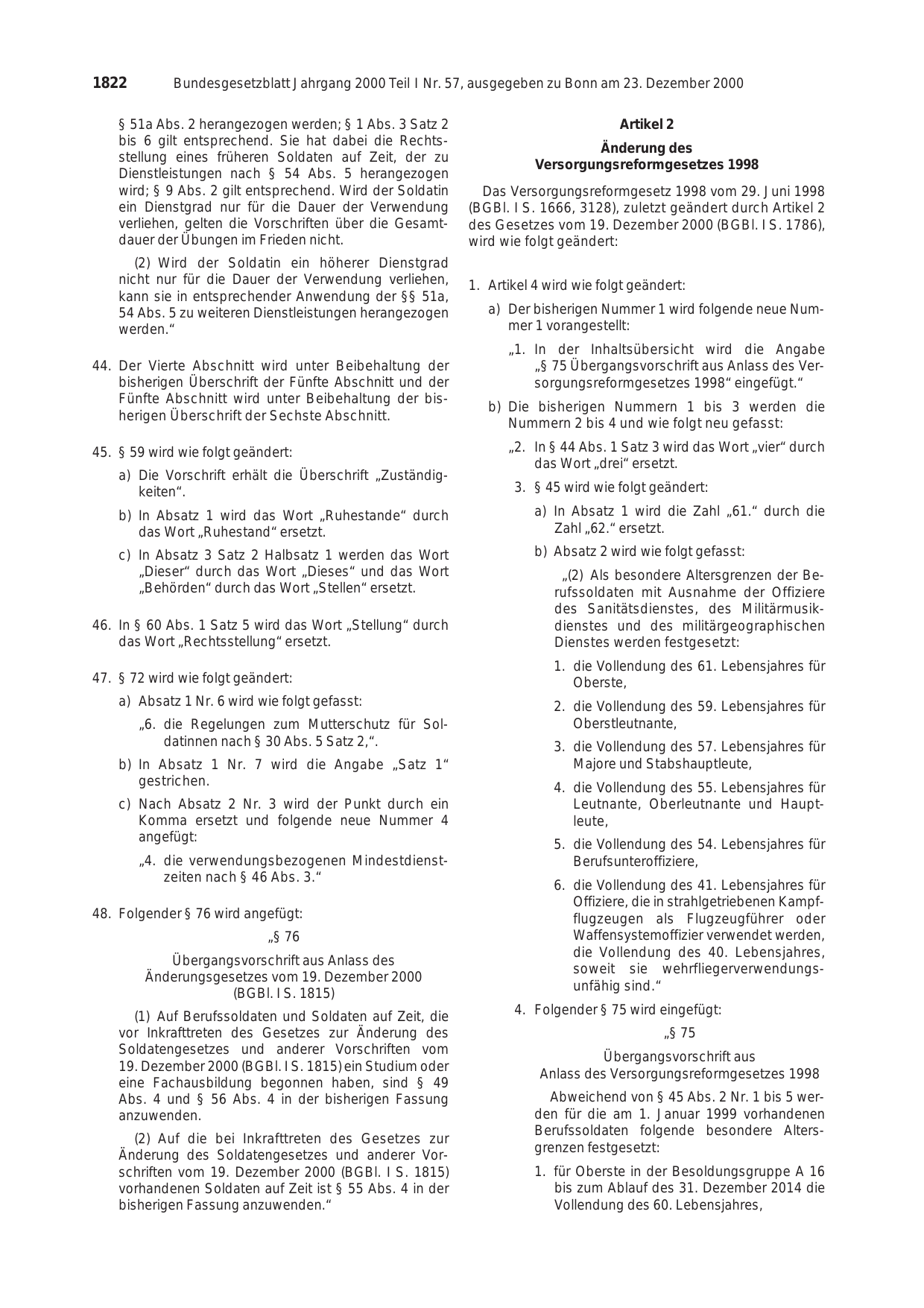 BGBl. 2000, Seite 1822 — Originalseite als Abbildung