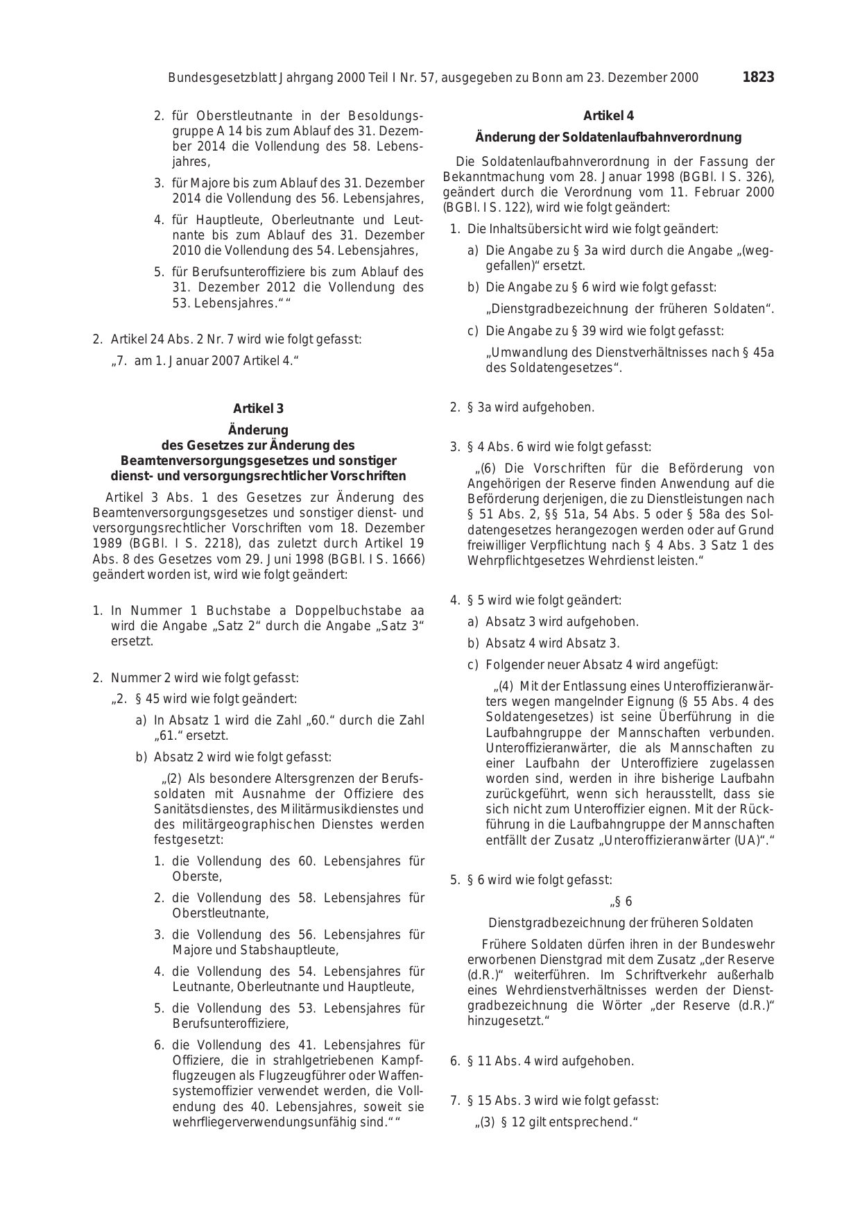 BGBl. 2000, Seite 1823 — Originalseite als Abbildung