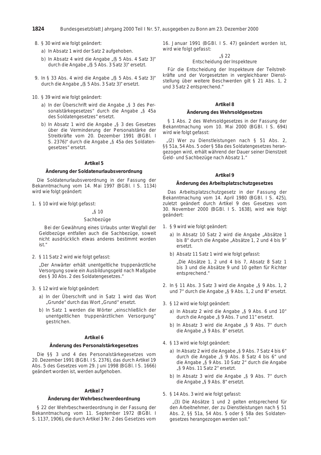 BGBl. 2000, Seite 1824 — Originalseite als Abbildung