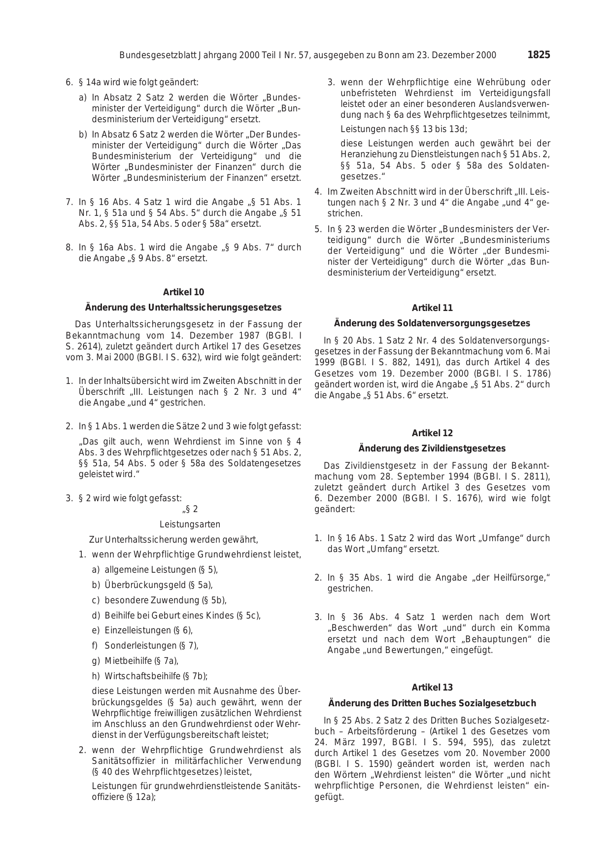 BGBl. 2000, Seite 1825 — Originalseite als Abbildung