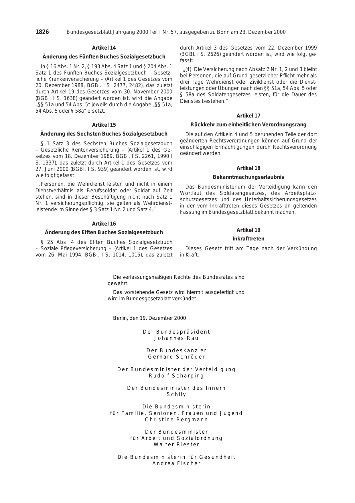 BGBl. 2000, Seite 1826 — Originalseite als Abbildung