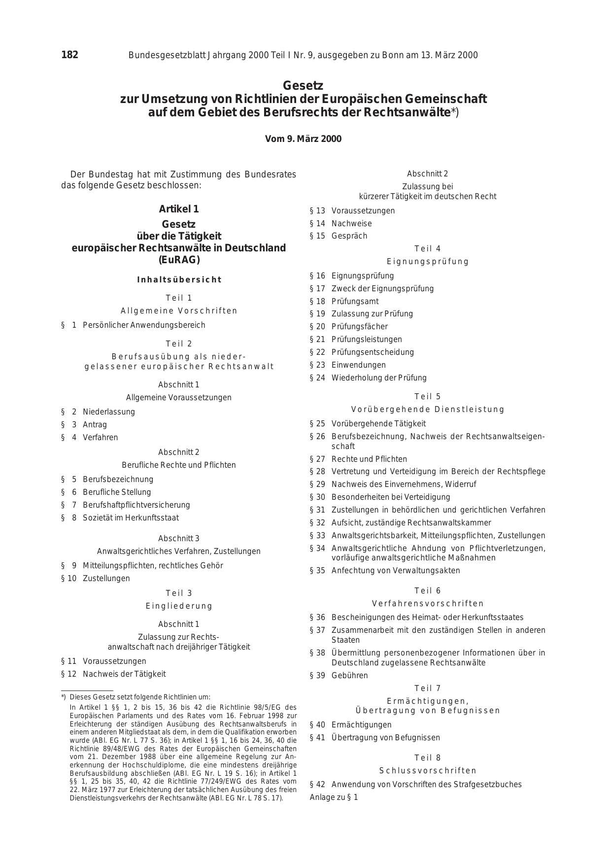 BGBl. 2000, Seite 182 — Originalseite als Abbildung