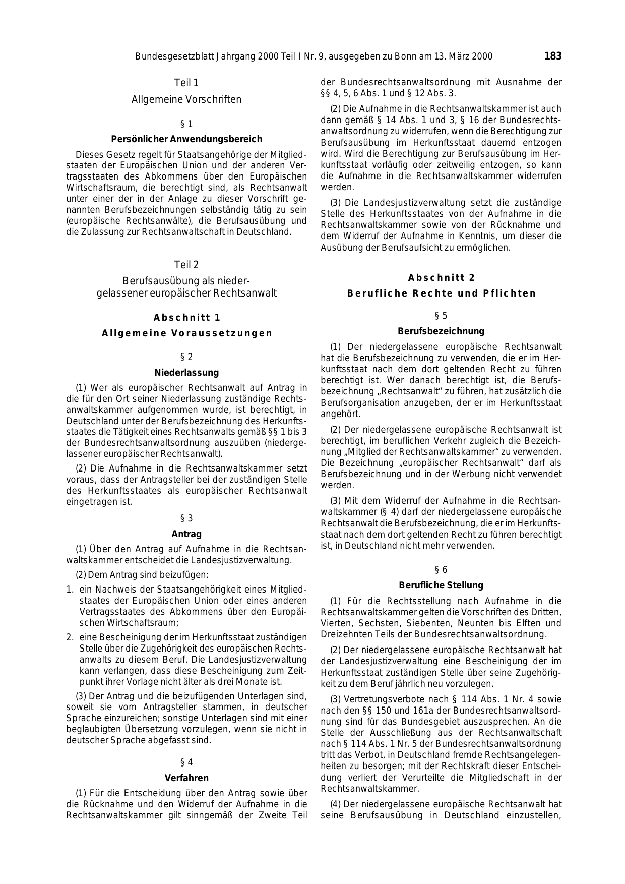 BGBl. 2000, Seite 183 — Originalseite als Abbildung