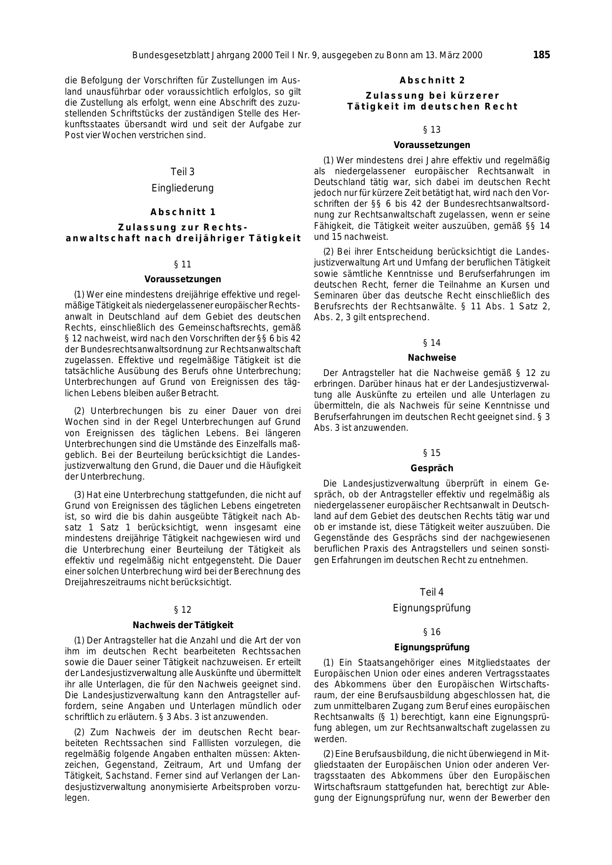 BGBl. 2000, Seite 185 — Originalseite als Abbildung