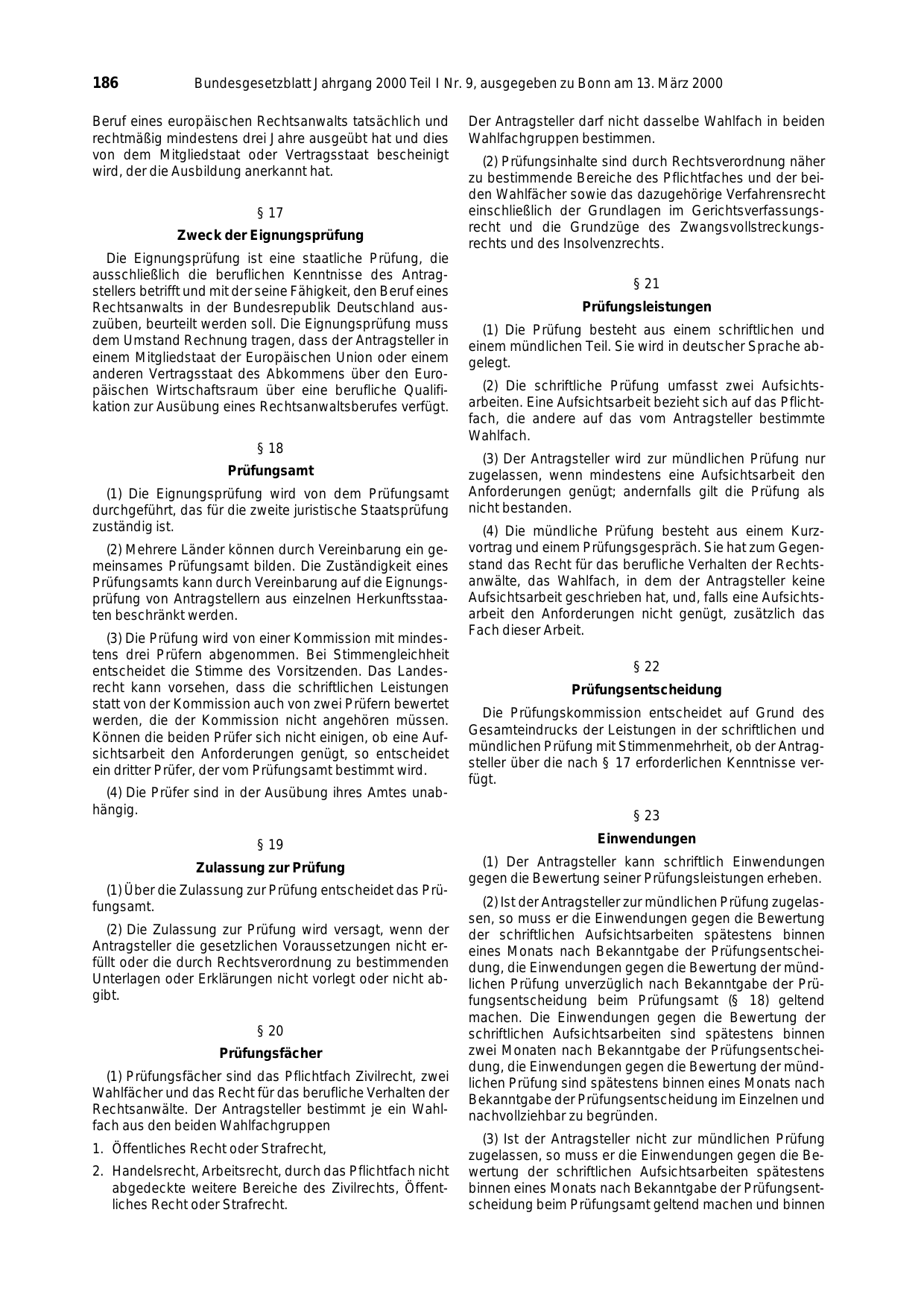 BGBl. 2000, Seite 186 — Originalseite als Abbildung