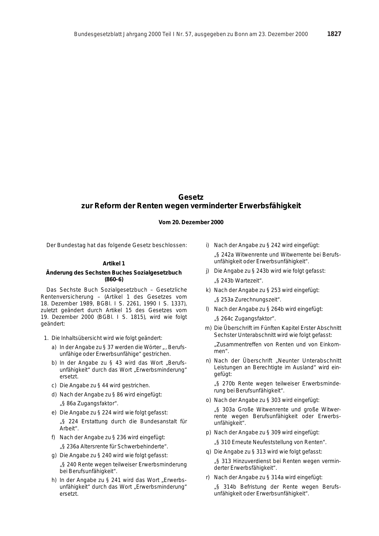 BGBl. 2000, Seite 1827 — Originalseite als Abbildung