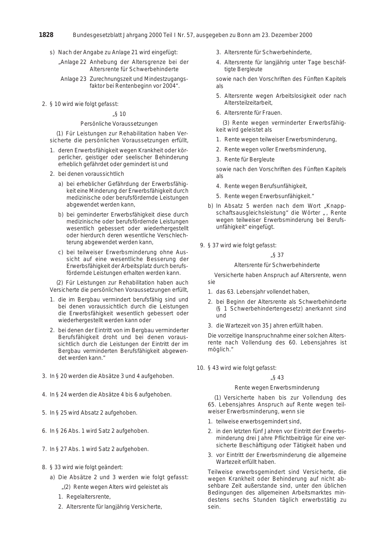 BGBl. 2000, Seite 1828 — Originalseite als Abbildung