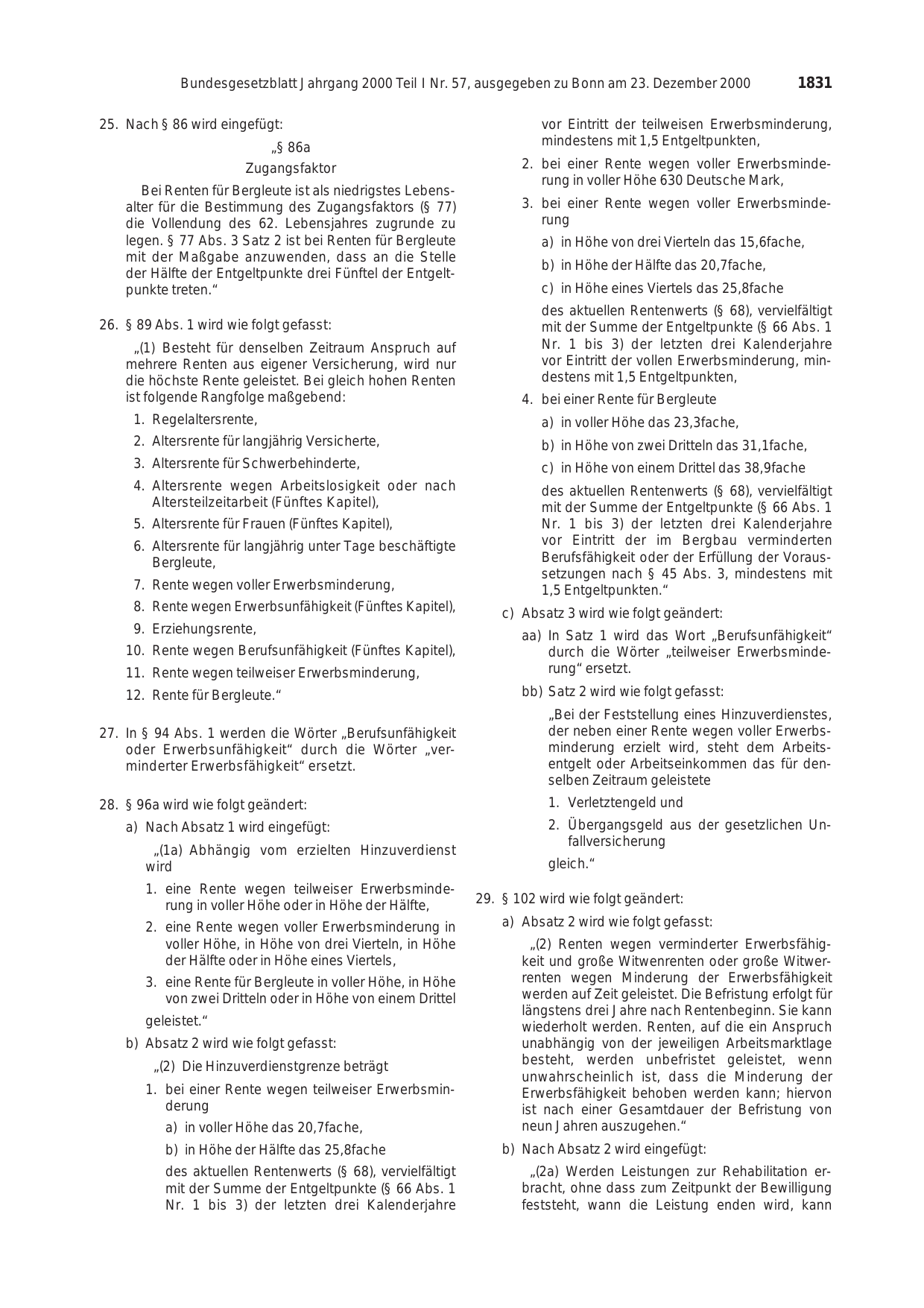 BGBl. 2000, Seite 1831 — Originalseite als Abbildung