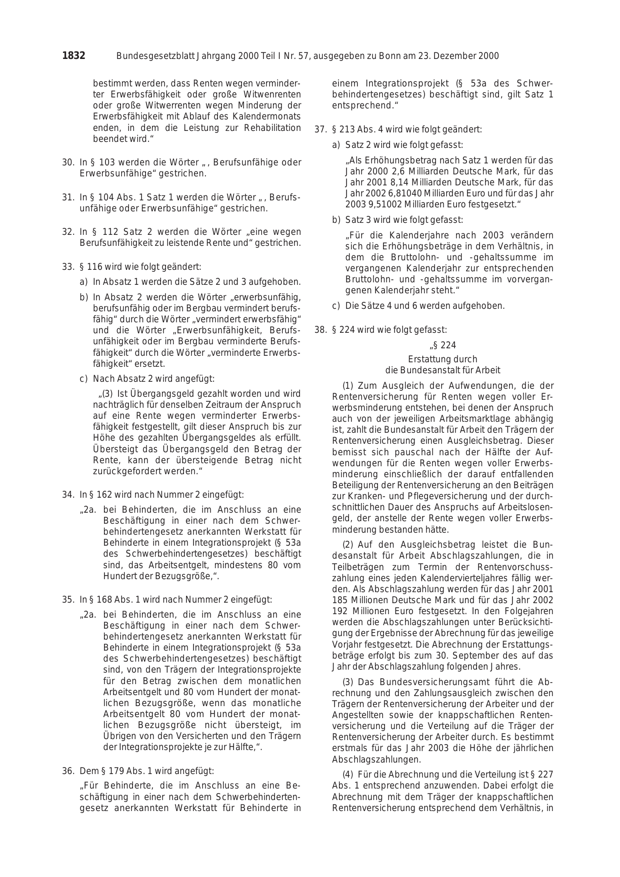 BGBl. 2000, Seite 1832 — Originalseite als Abbildung