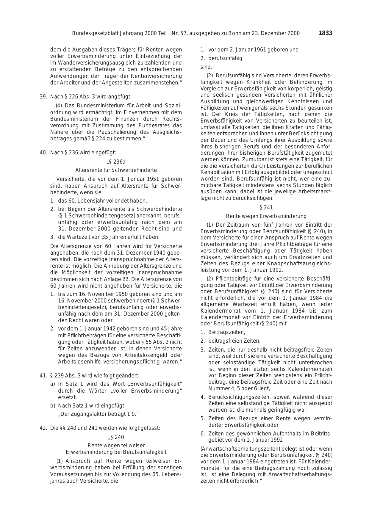 BGBl. 2000, Seite 1833 — Originalseite als Abbildung