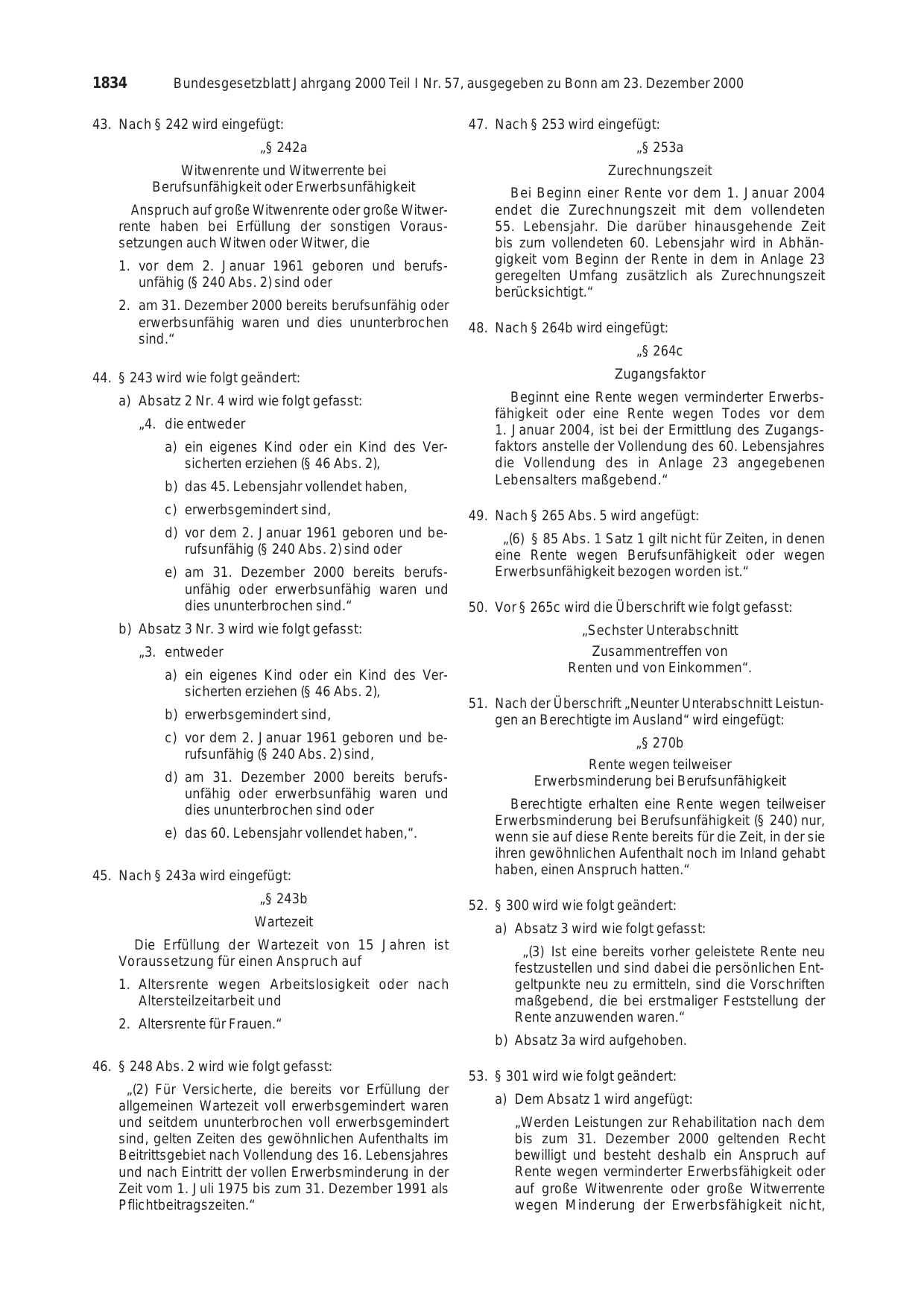BGBl. 2000, Seite 1834 — Originalseite als Abbildung