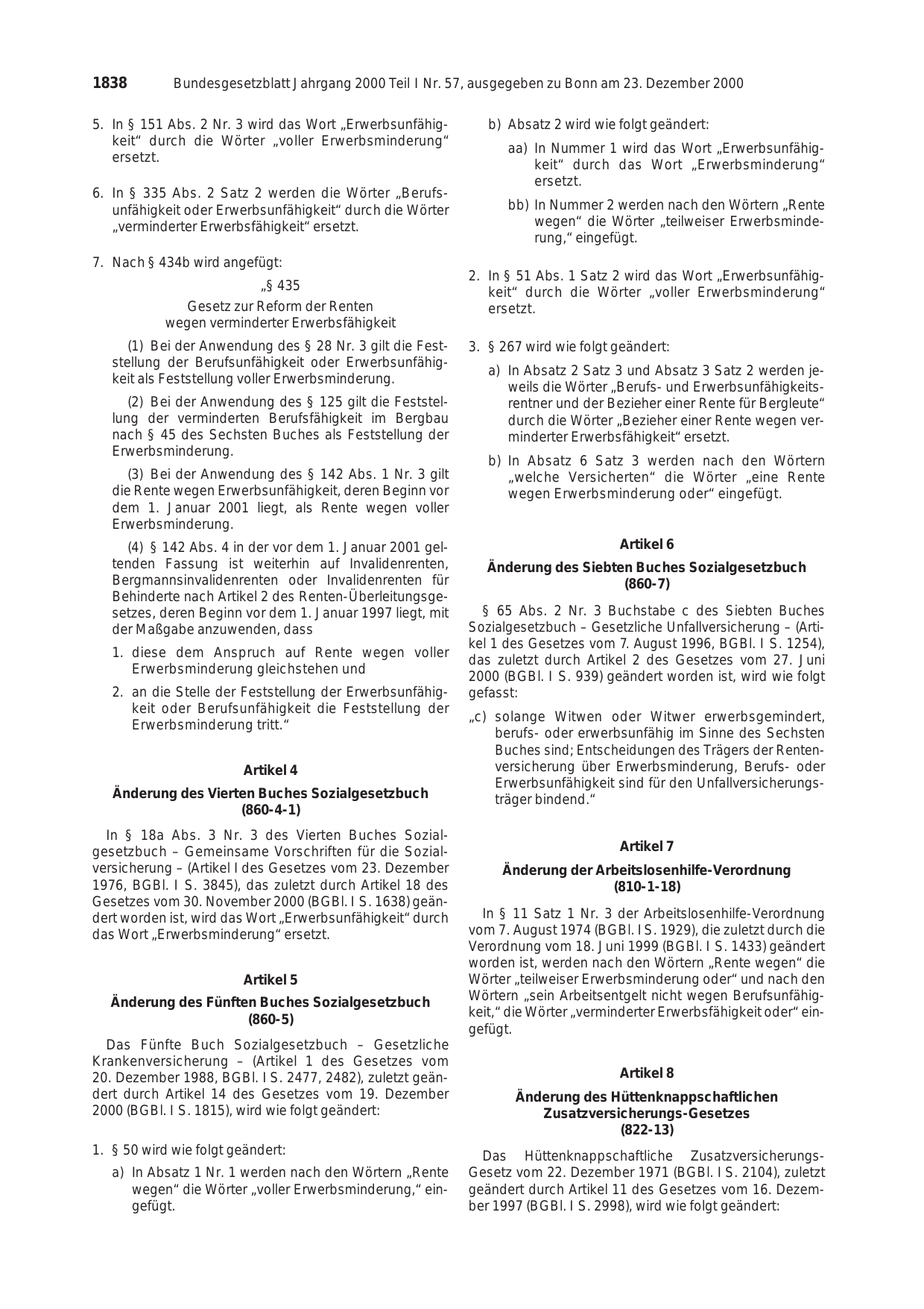BGBl. 2000, Seite 1838 — Originalseite als Abbildung