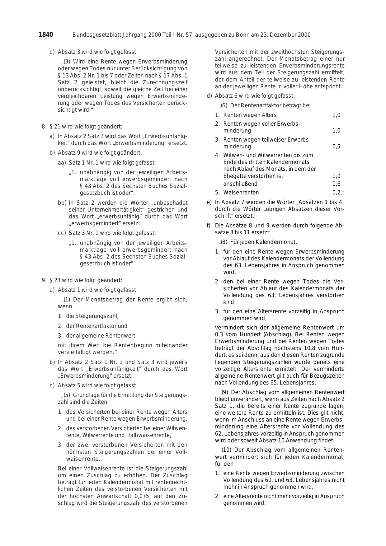 BGBl. 2000, Seite 1840 — Originalseite als Abbildung