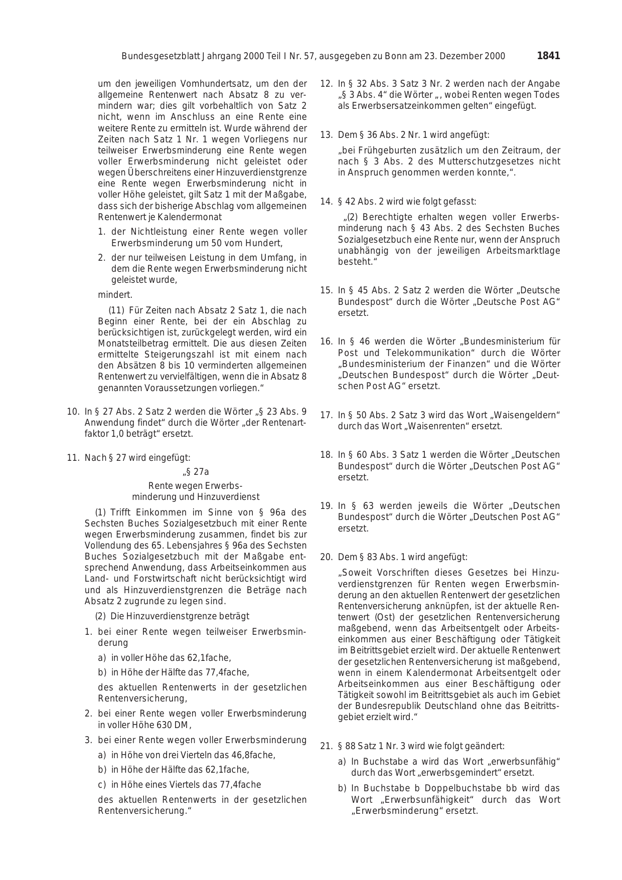 BGBl. 2000, Seite 1841 — Originalseite als Abbildung