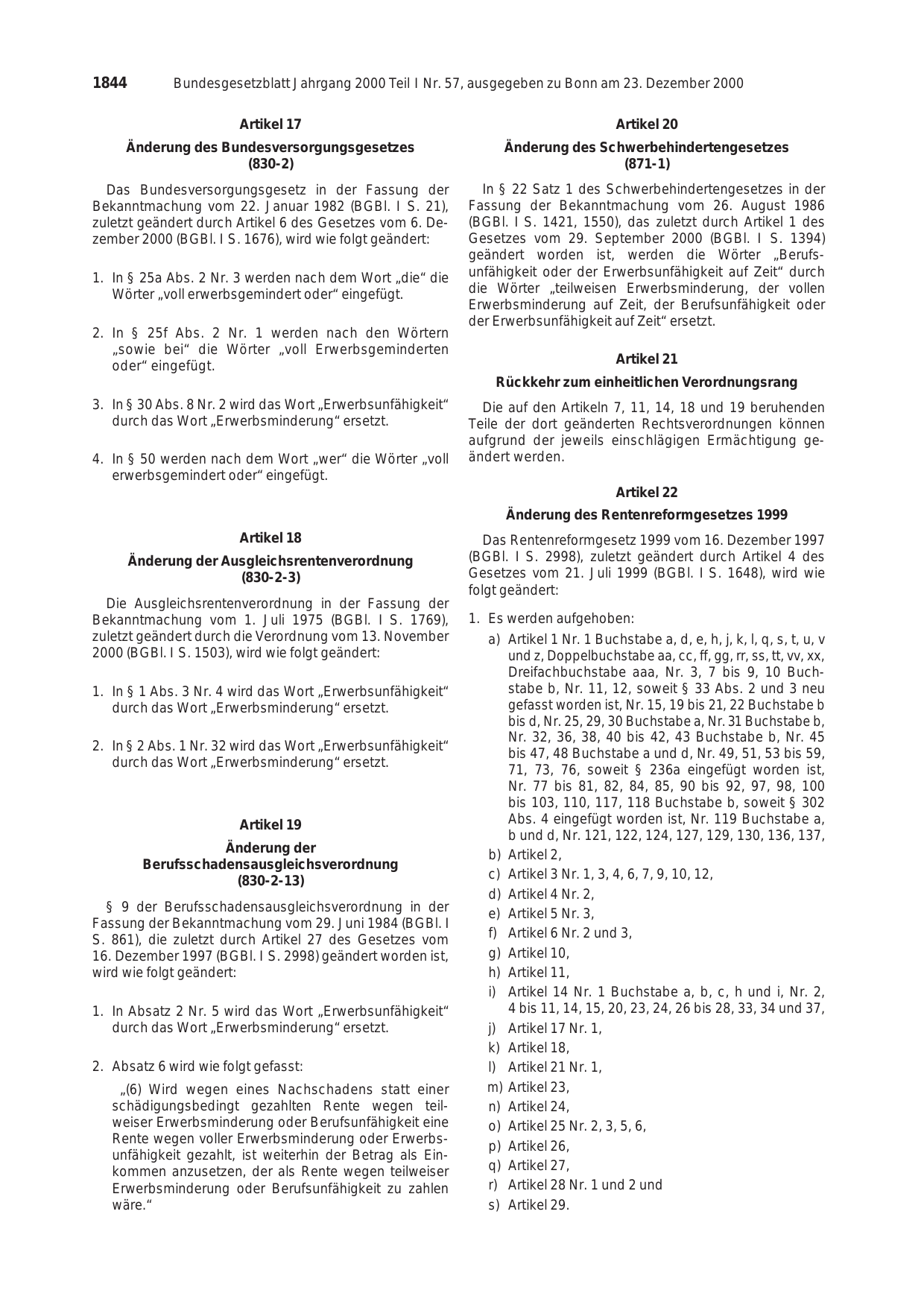 BGBl. 2000, Seite 1844 — Originalseite als Abbildung