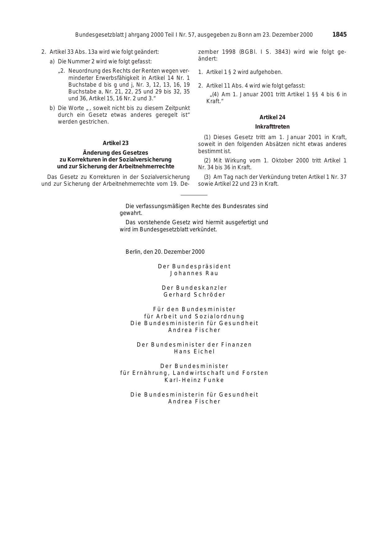 BGBl. 2000, Seite 1845 — Originalseite als Abbildung