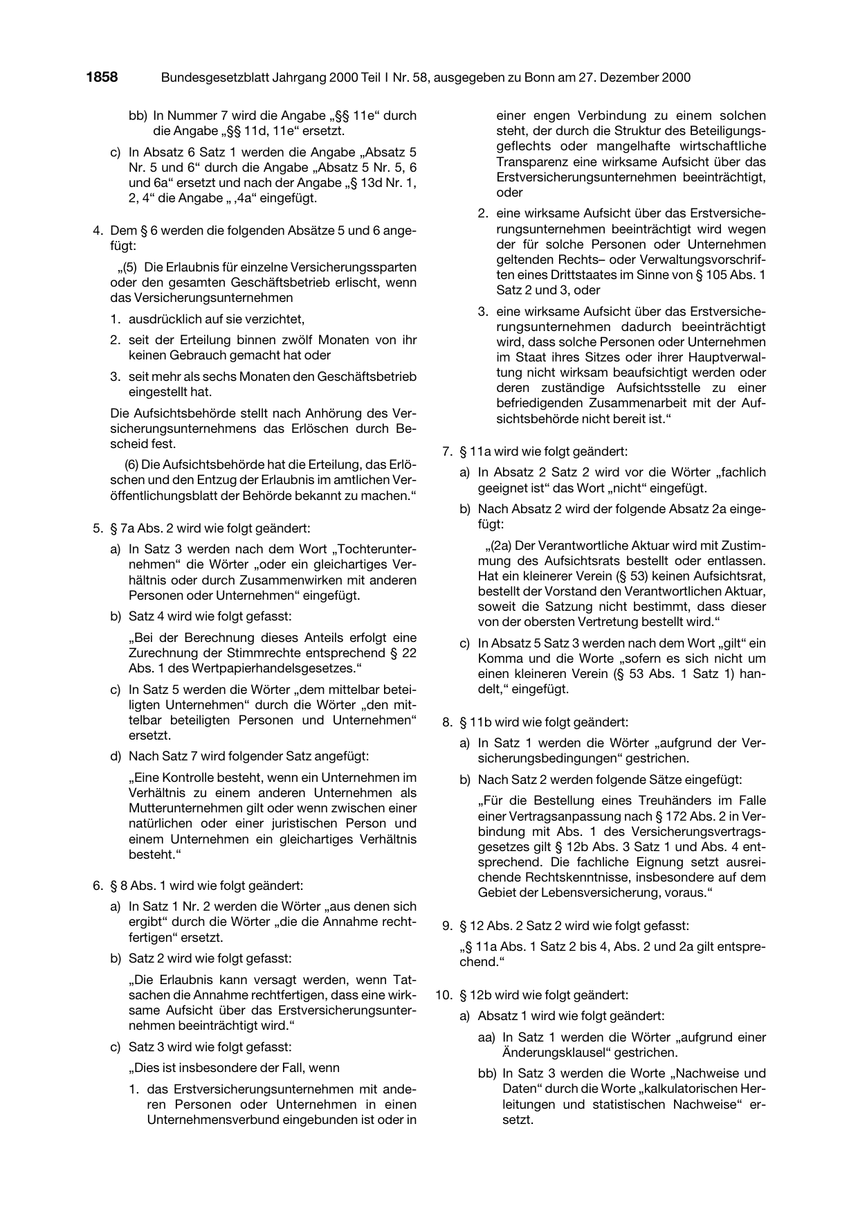 BGBl. 2000, Seite 1858 — Originalseite als Abbildung