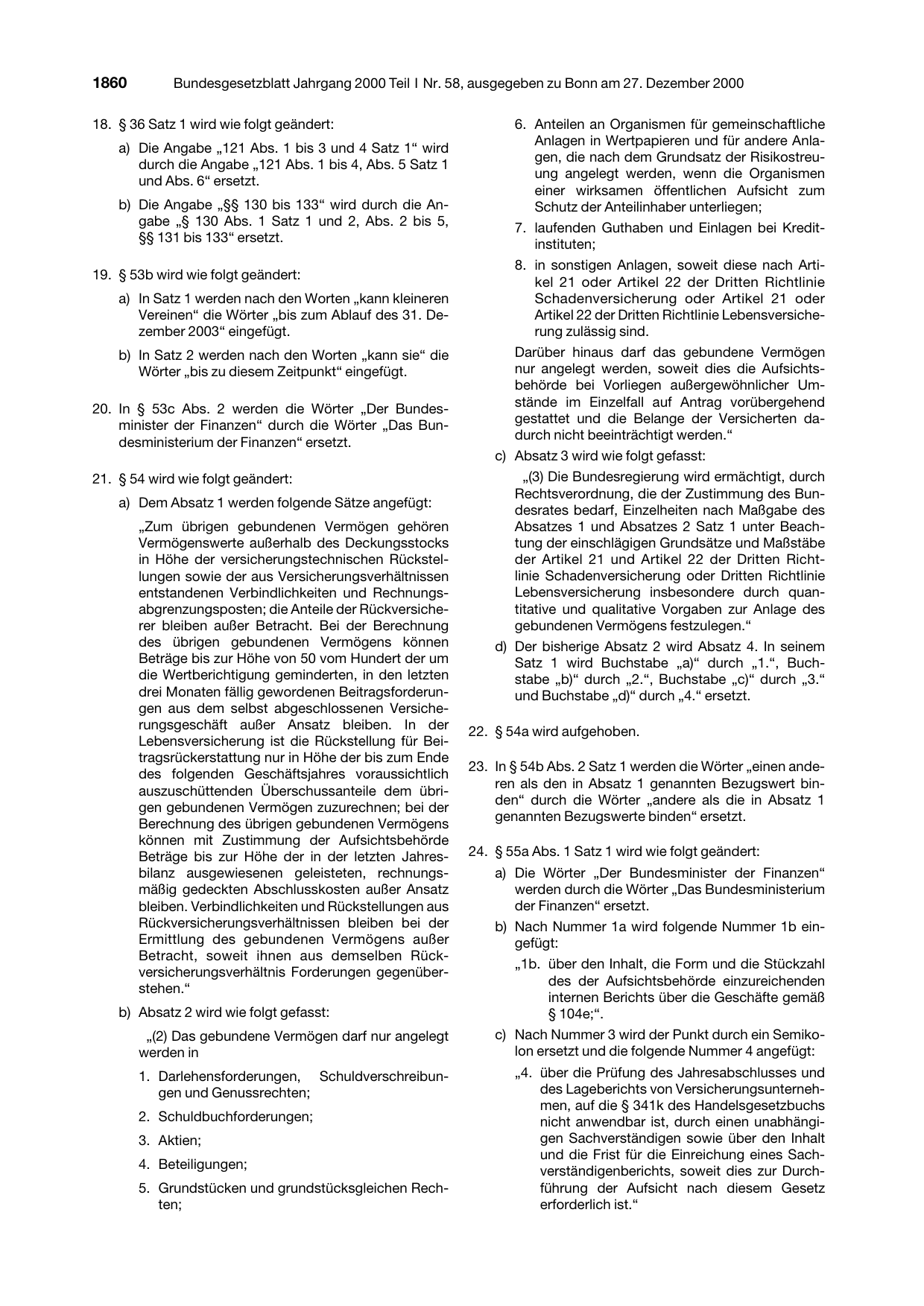 BGBl. 2000, Seite 1860 — Originalseite als Abbildung