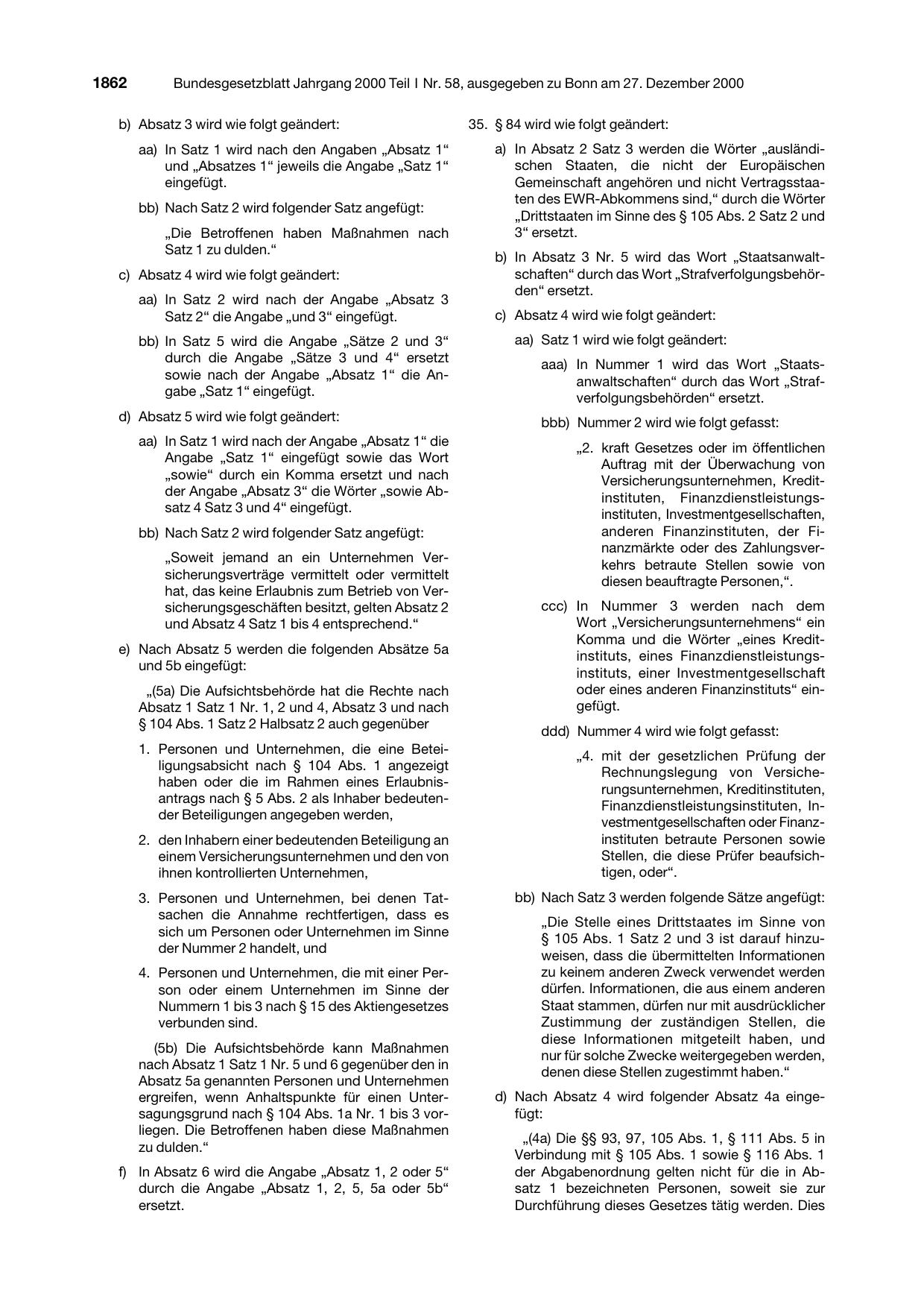 BGBl. 2000, Seite 1862 — Originalseite als Abbildung