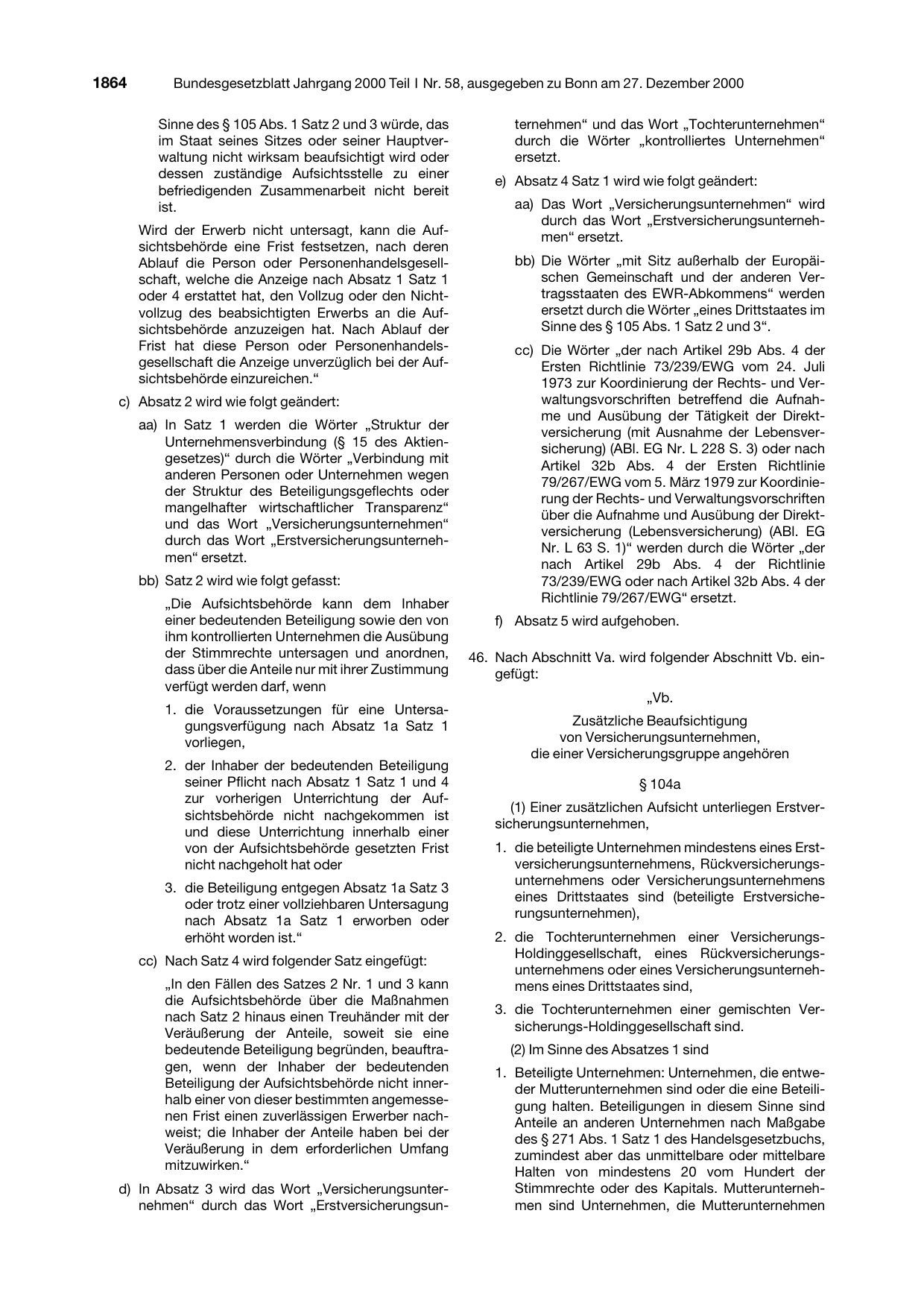 BGBl. 2000, Seite 1864 — Originalseite als Abbildung