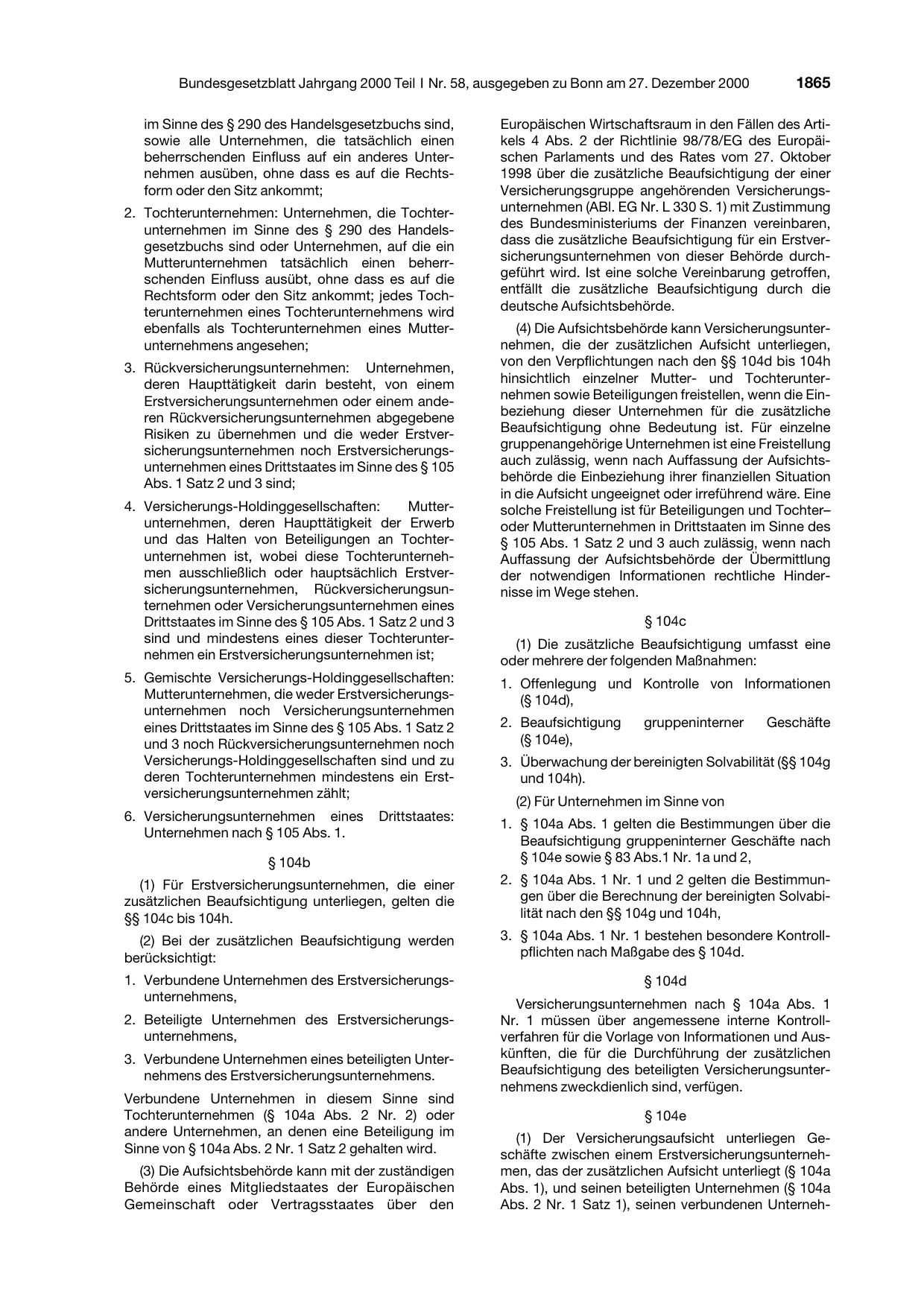 BGBl. 2000, Seite 1865 — Originalseite als Abbildung
