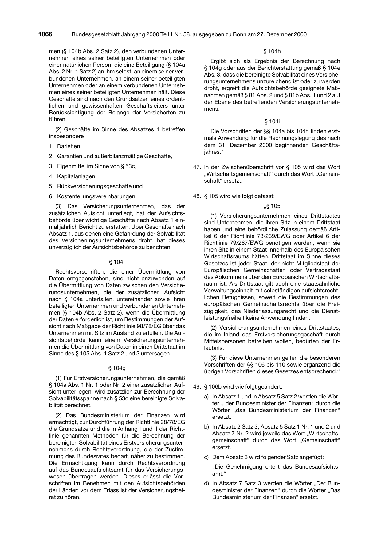 BGBl. 2000, Seite 1866 — Originalseite als Abbildung