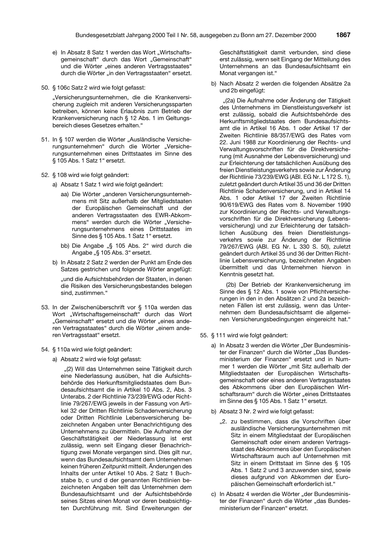BGBl. 2000, Seite 1867 — Originalseite als Abbildung