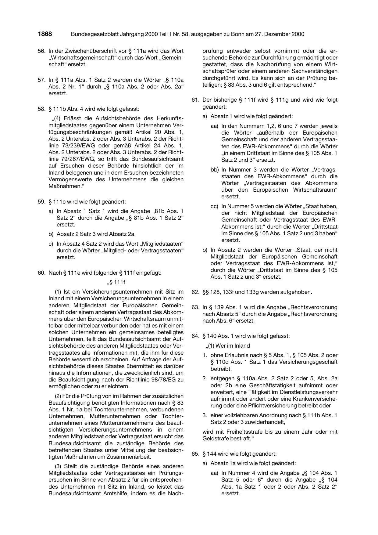 BGBl. 2000, Seite 1868 — Originalseite als Abbildung