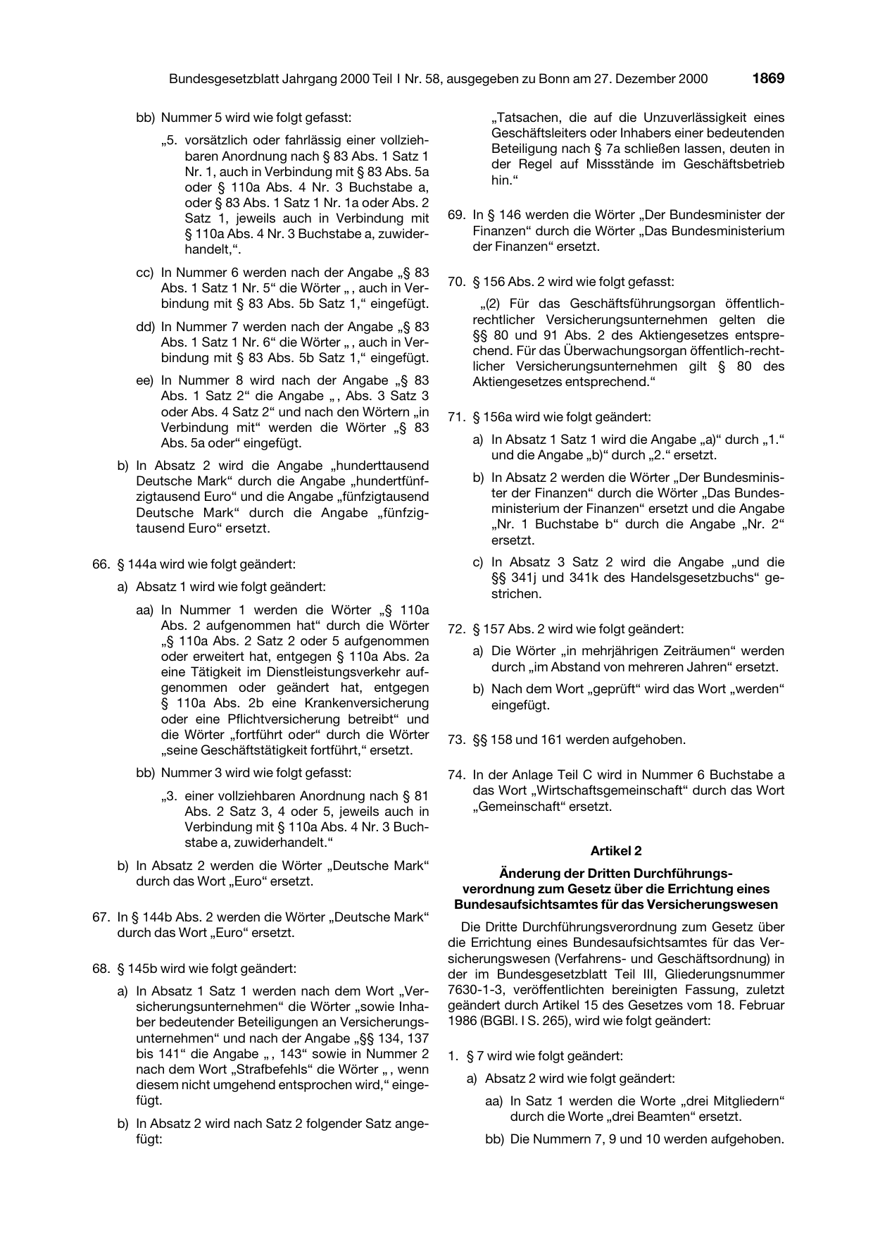 BGBl. 2000, Seite 1869 — Originalseite als Abbildung