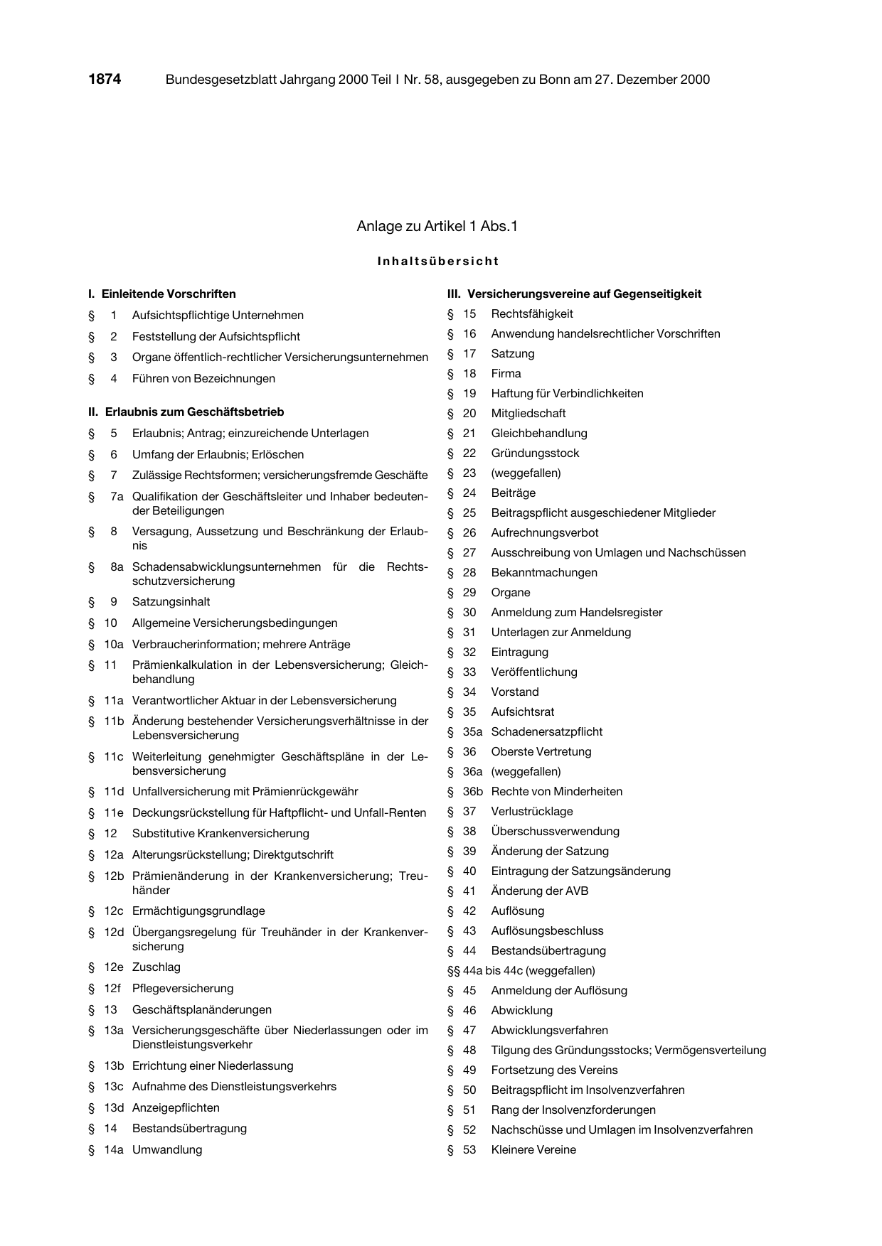 BGBl. 2000, Seite 1874 — Originalseite als Abbildung