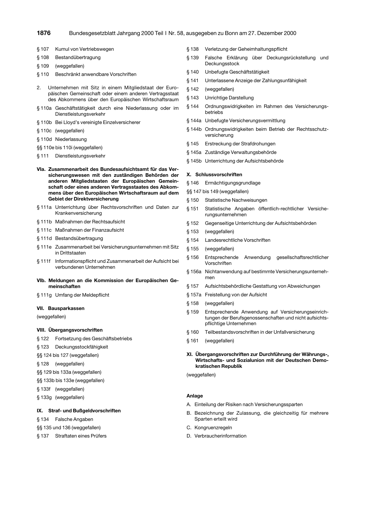BGBl. 2000, Seite 1876 — Originalseite als Abbildung