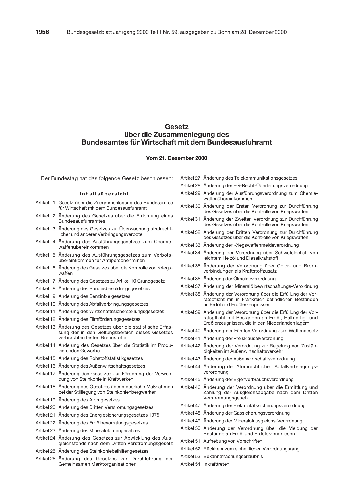 BGBl. 2000, Seite 1956 — Originalseite als Abbildung