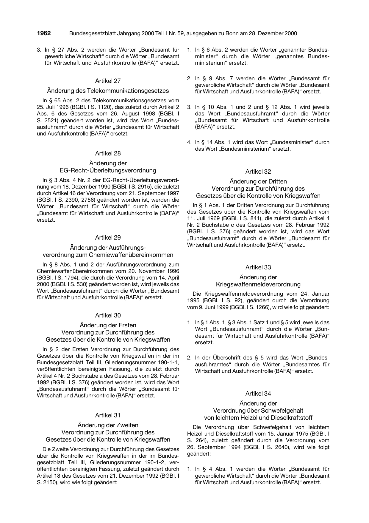 BGBl. 2000, Seite 1962 — Originalseite als Abbildung