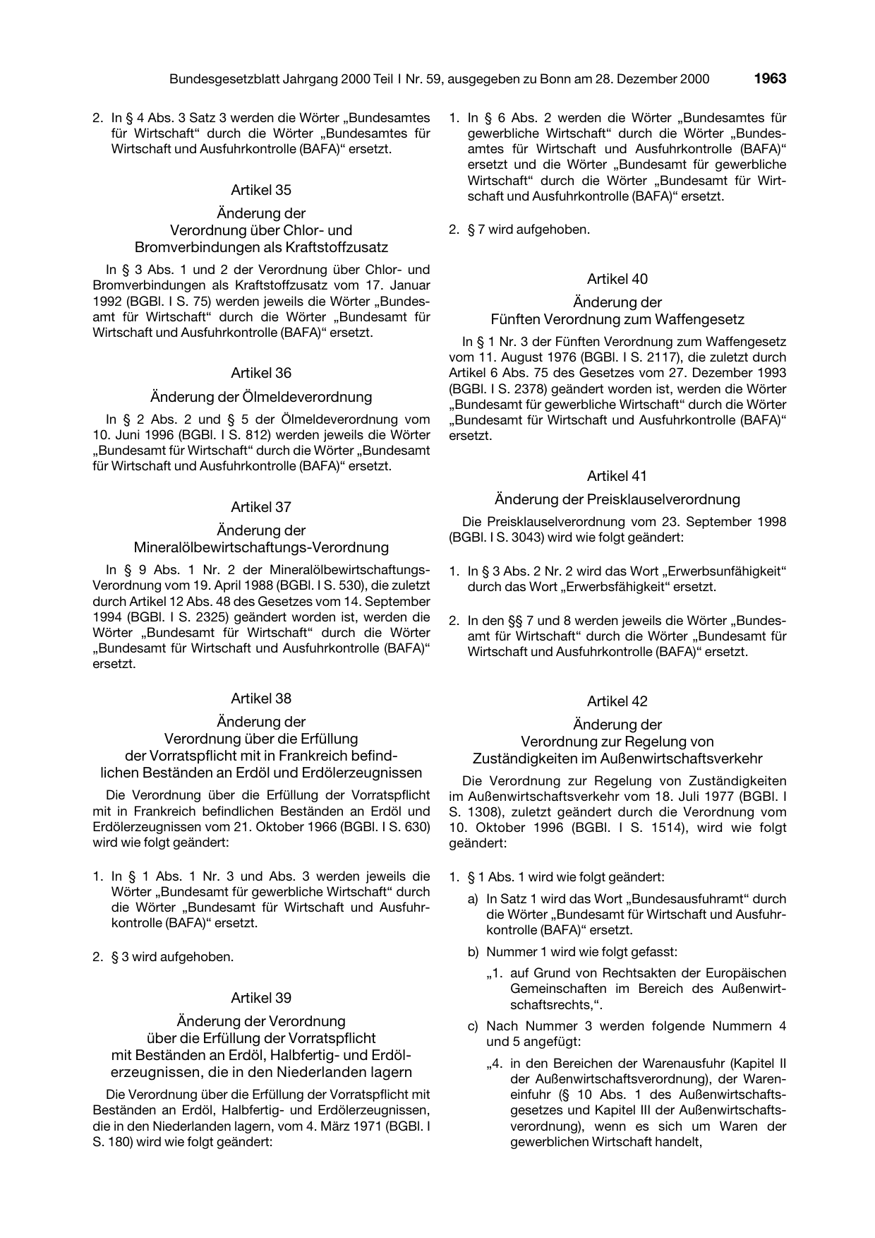 BGBl. 2000, Seite 1963 — Originalseite als Abbildung
