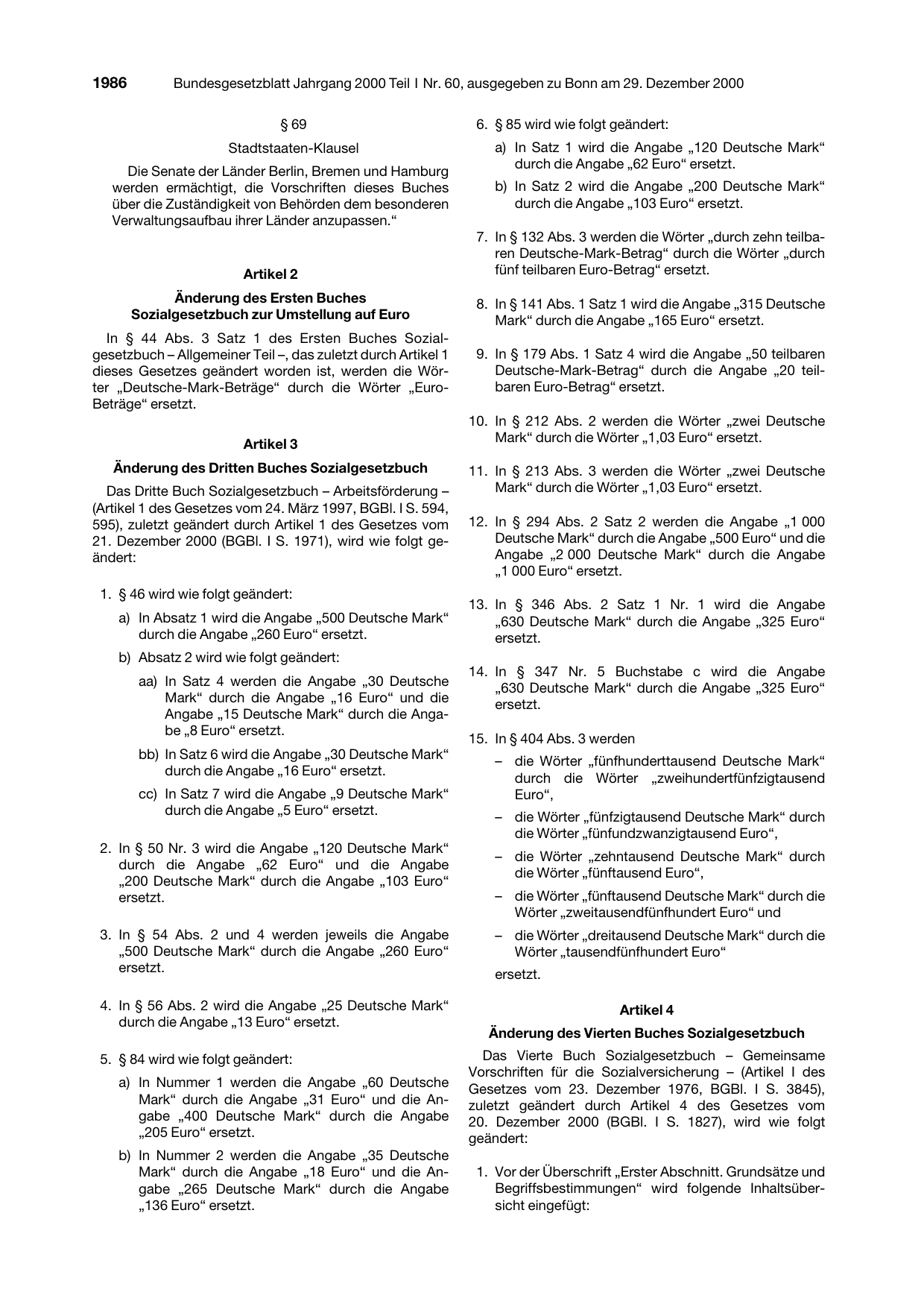 BGBl. 2000, Seite 1986 — Originalseite als Abbildung