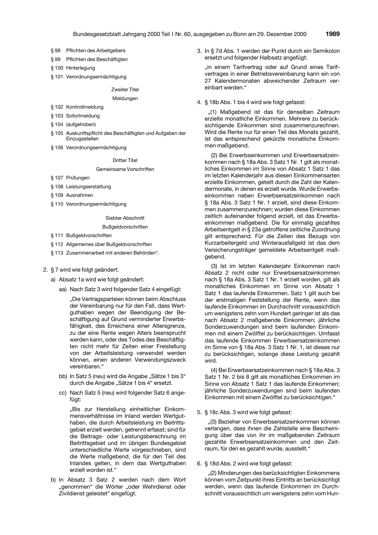 BGBl. 2000, Seite 1989 — Originalseite als Abbildung