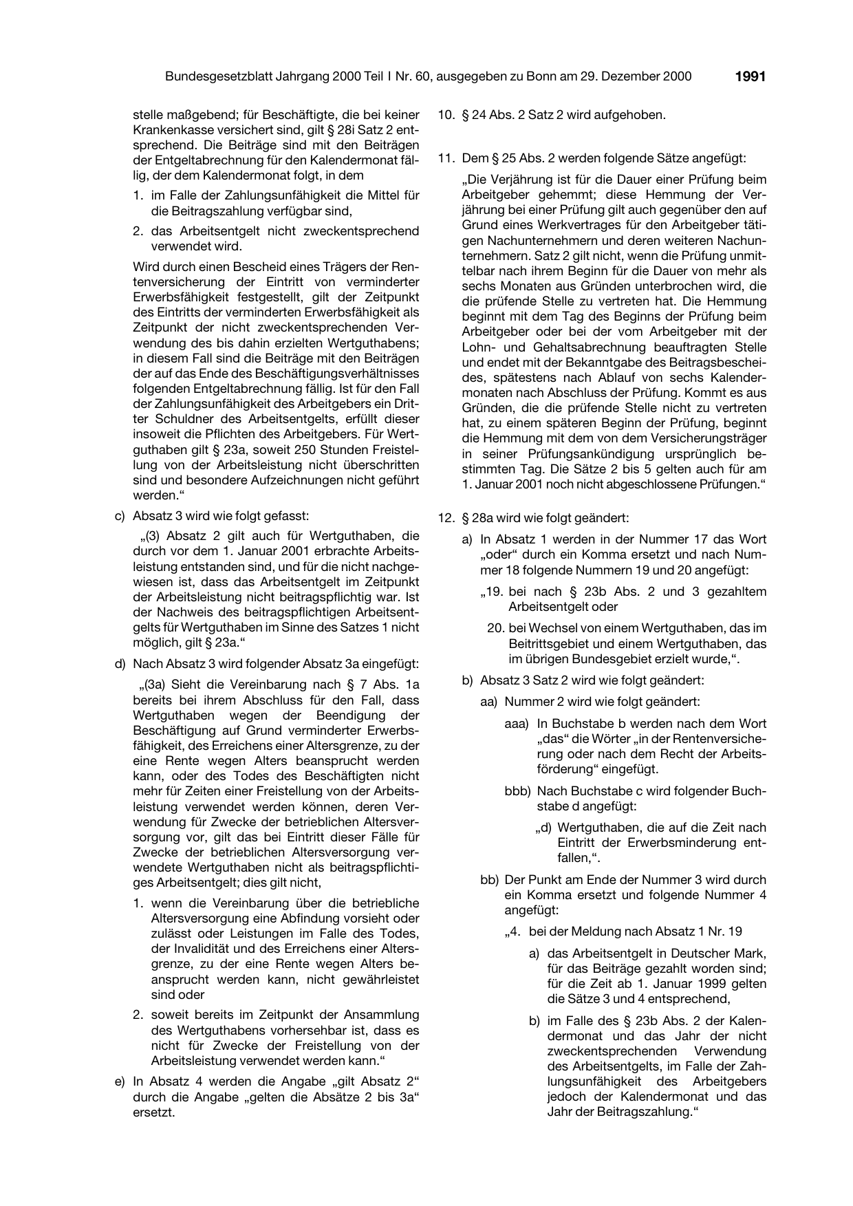 BGBl. 2000, Seite 1991 — Originalseite als Abbildung