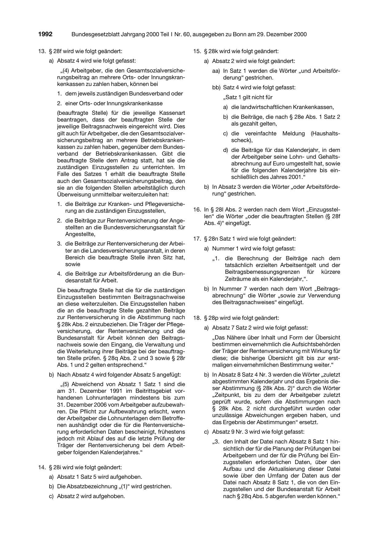 BGBl. 2000, Seite 1992 — Originalseite als Abbildung