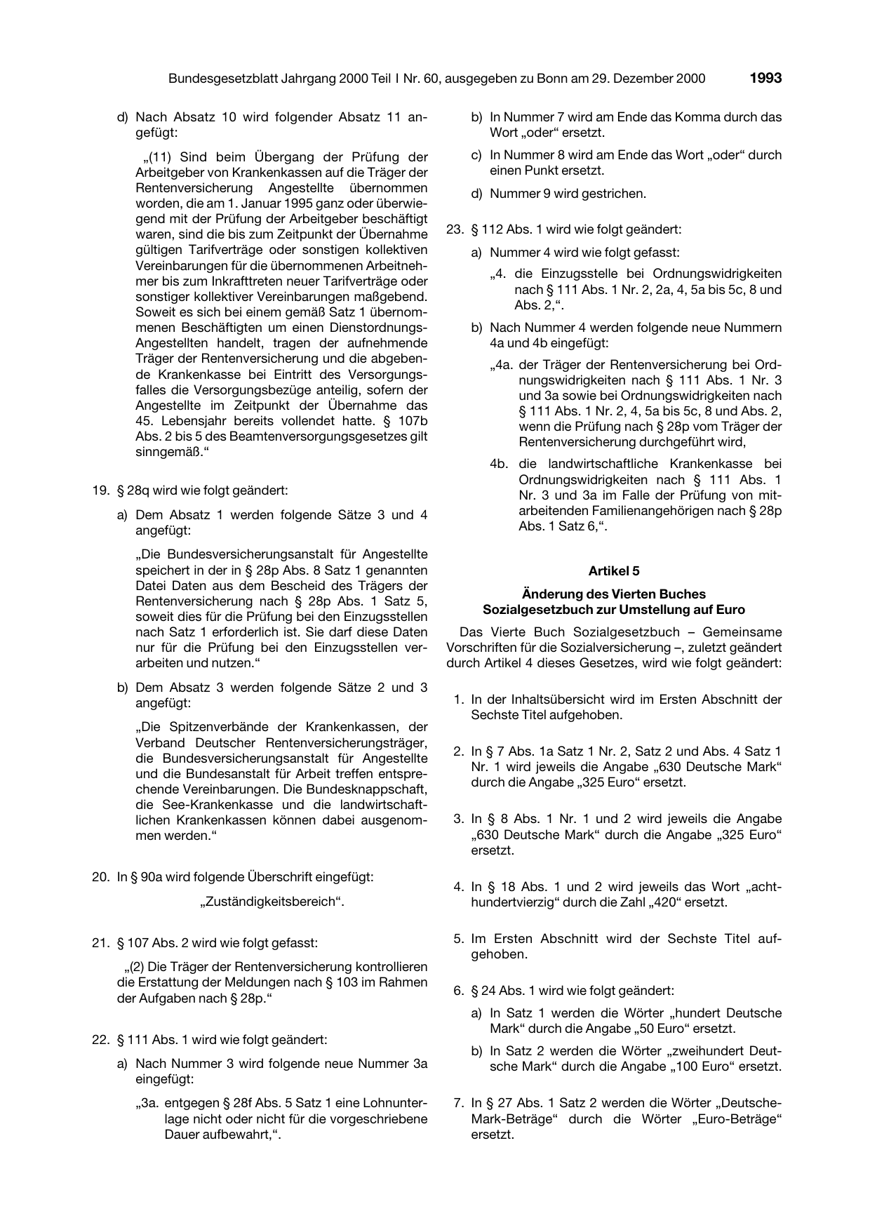 BGBl. 2000, Seite 1993 — Originalseite als Abbildung