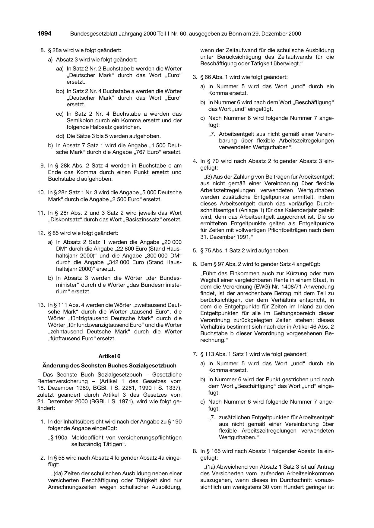 BGBl. 2000, Seite 1994 — Originalseite als Abbildung